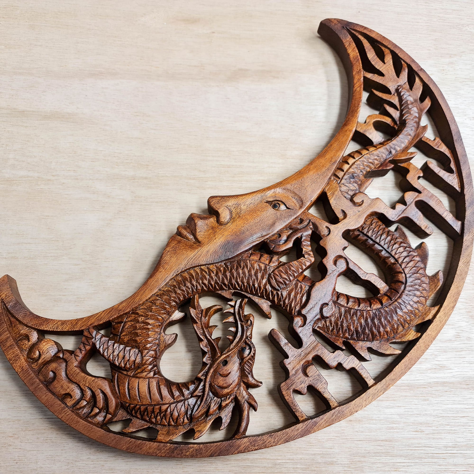 Tarot Astrology Card Reading Positive Energy Crystals Moon Dragon Hand Carved Wooden Decorative Sculpture Art Easternada