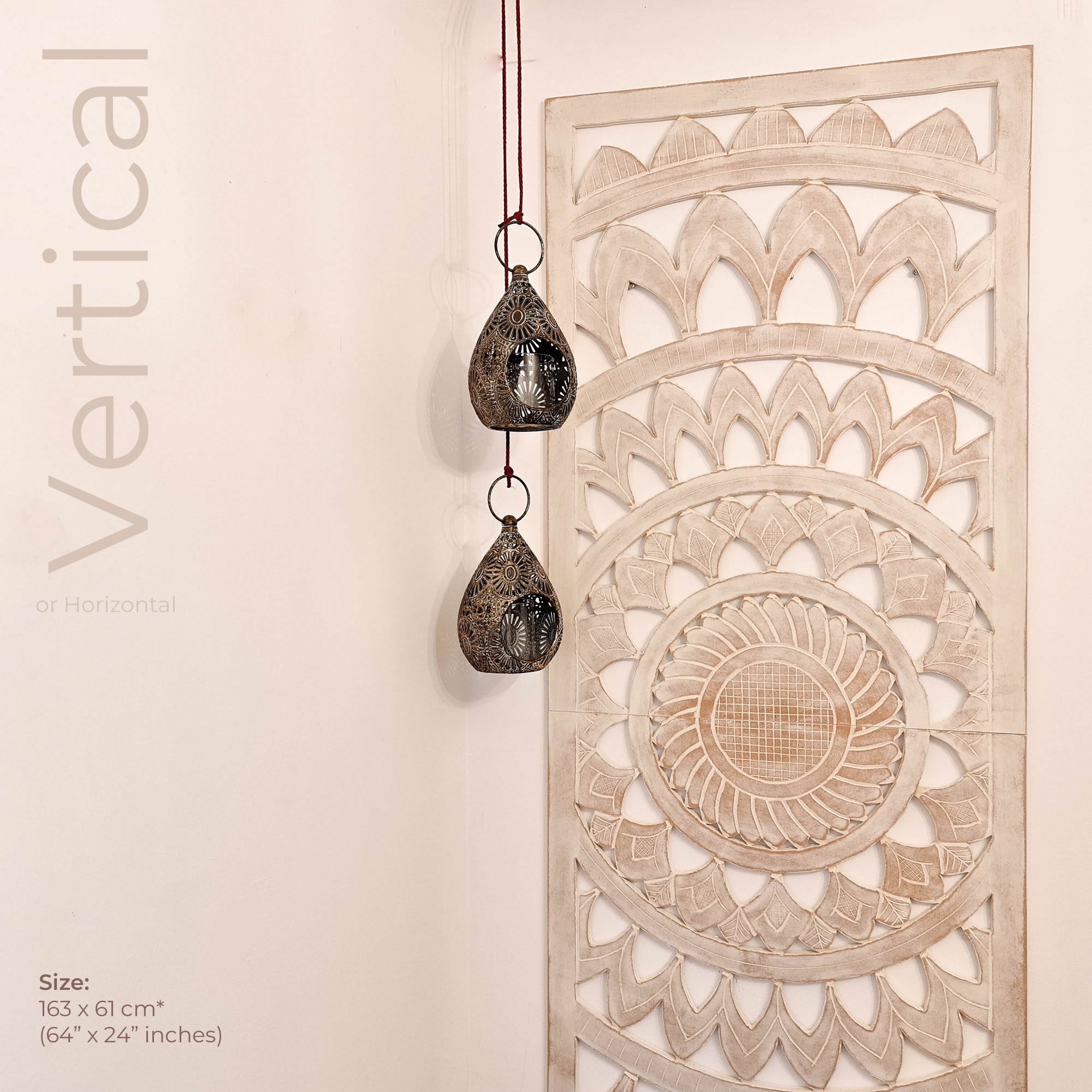 Hand Carved Wooden Wall Art - Long Headboard Decorative Mandala Panel