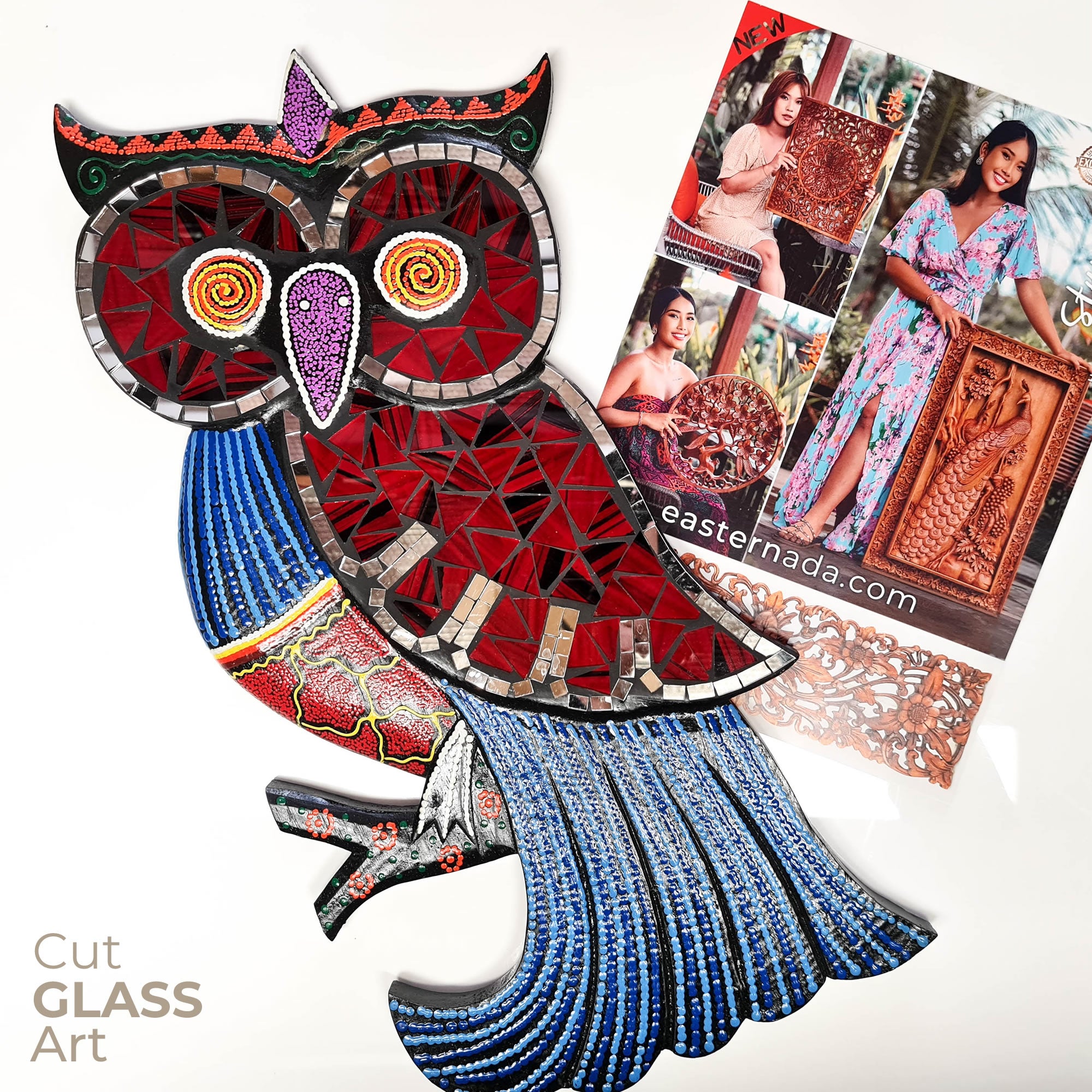 Tropical Wall Hanging - Hand-Carved painted wooden Tropical decoration.