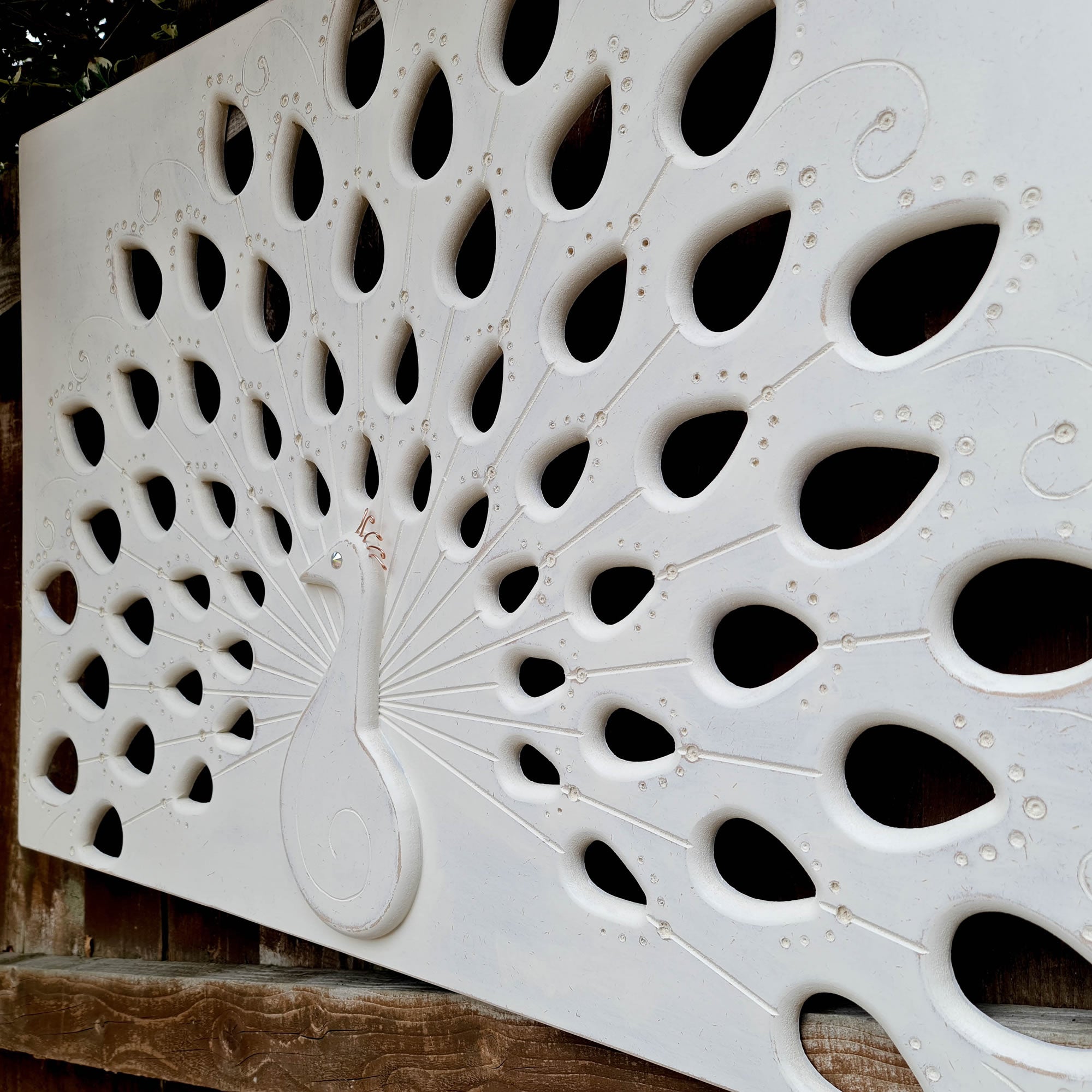 Peacock Hand Carved Wooden Decorative Sculpture Wall Art Distressed White Headboard Shabby Chic