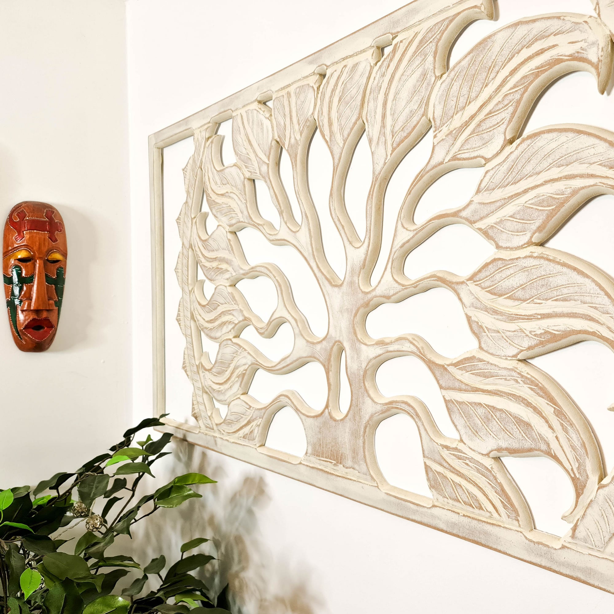 Carved Painted Wooden Wall Art - Headboard Decorative Tree of Destiny