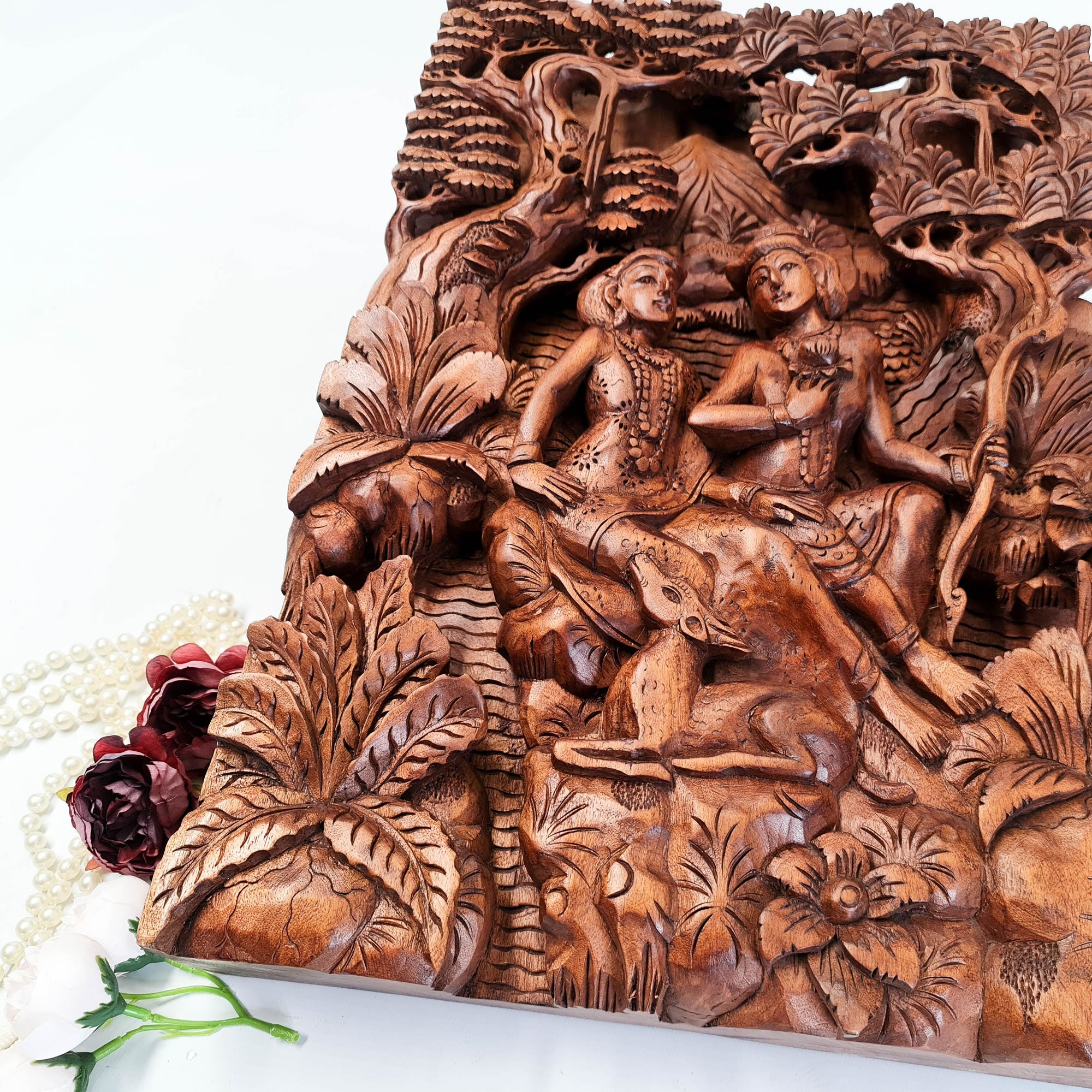 Hand Carved Wooden Hindu God - Ram Sita Sculpture Art Mandir