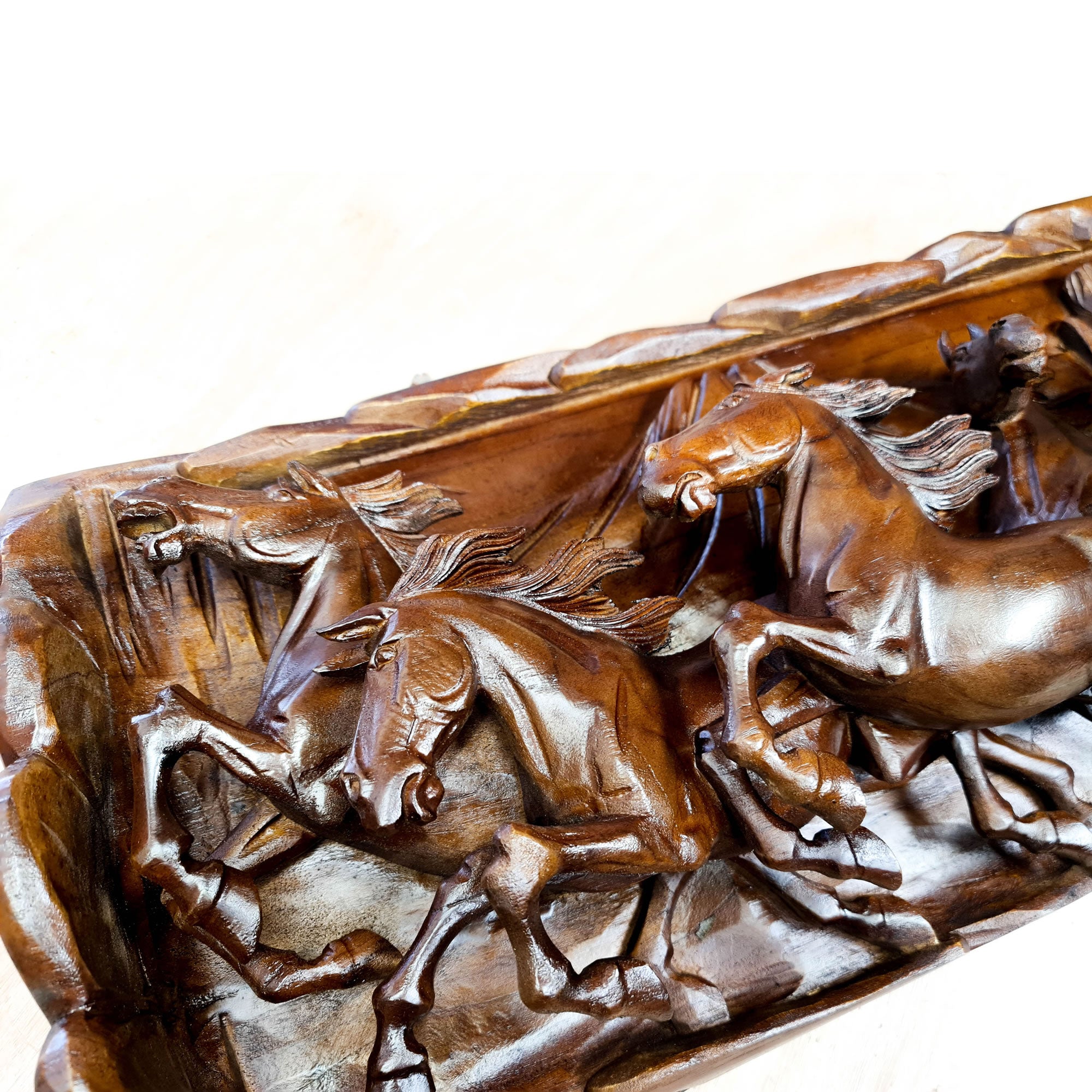 Hand Carved Wild Horses Long Decorative Sculpture Art - Horse Riding Gift