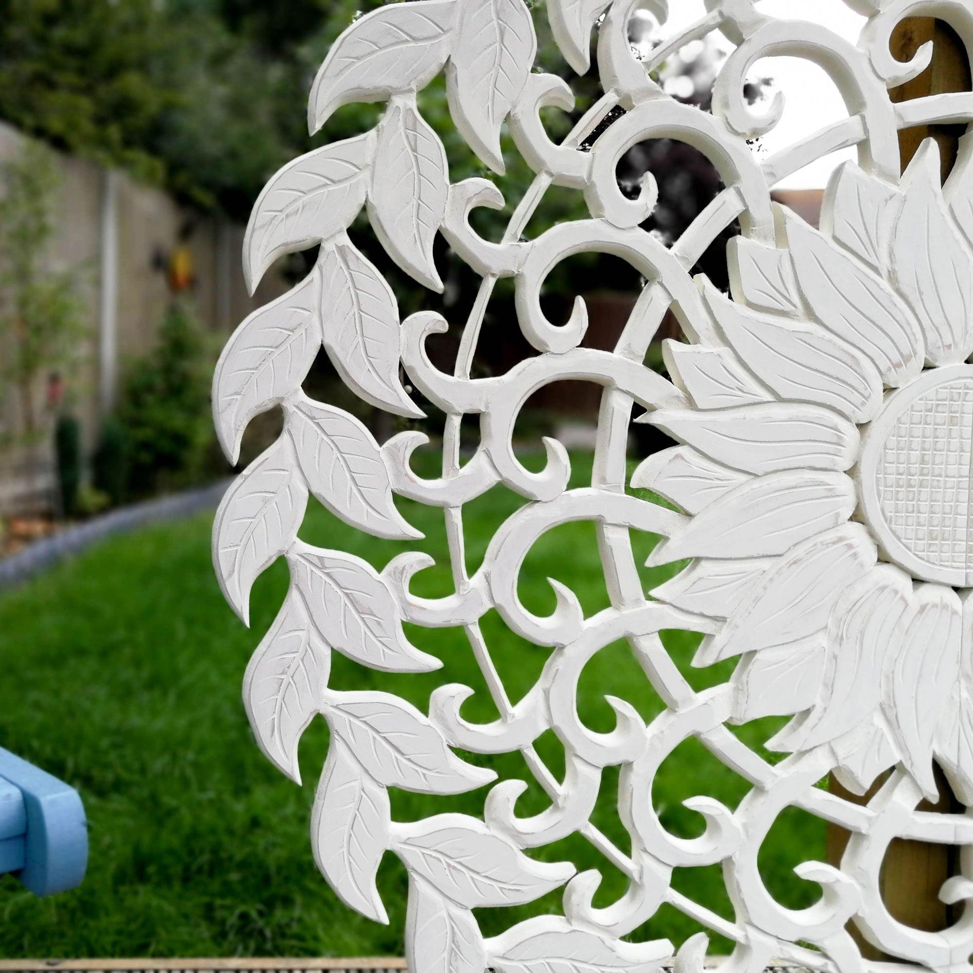 Carved Wooden Wall Art - Large Decorative Mandala Nature Eco Panel Headboard Sculpture 48" inches Round Distressed Shabby Chic White