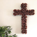 Decorative Christian Cross Wall Hanging - Jesus Religious Bohemian Style Silk Rose Flowers Church Cross