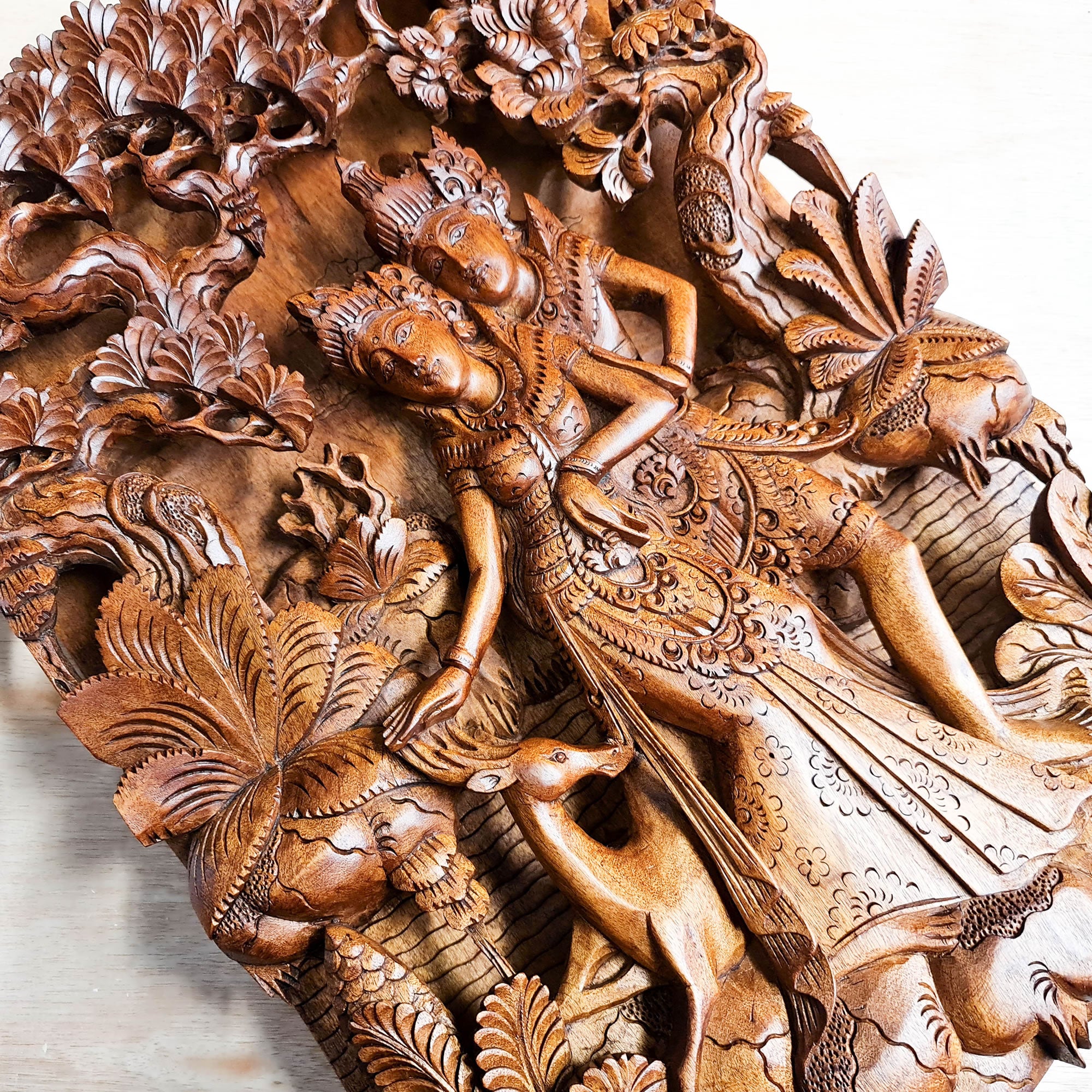 Radha Krishna in Vrindavan Hand Carved Decorative Panel Hindu Mandir  - Easternada