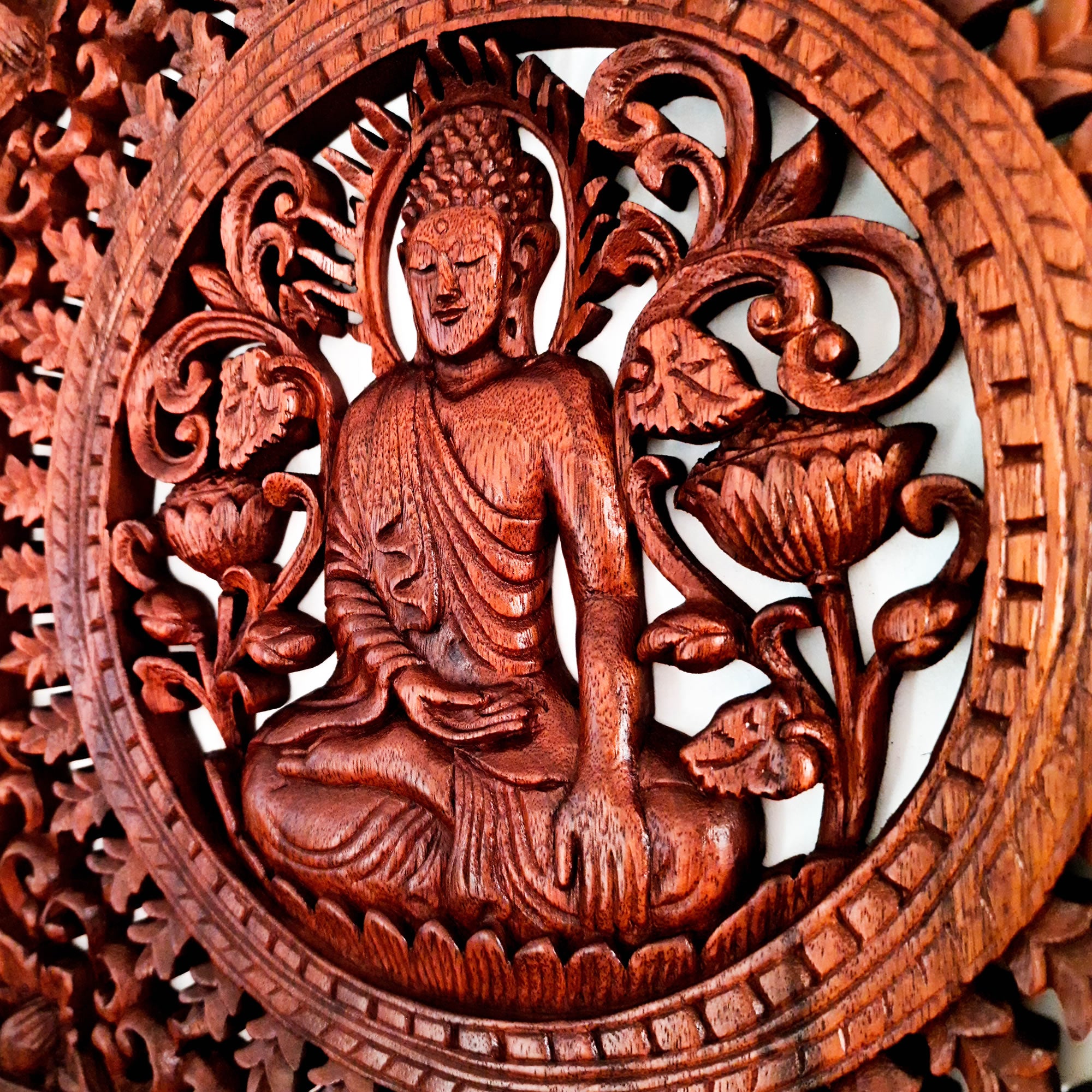Sitting Buddha Hand-Carved Wooden Wall Art Decorative Hanging. Unique and Timeless Gift Idea