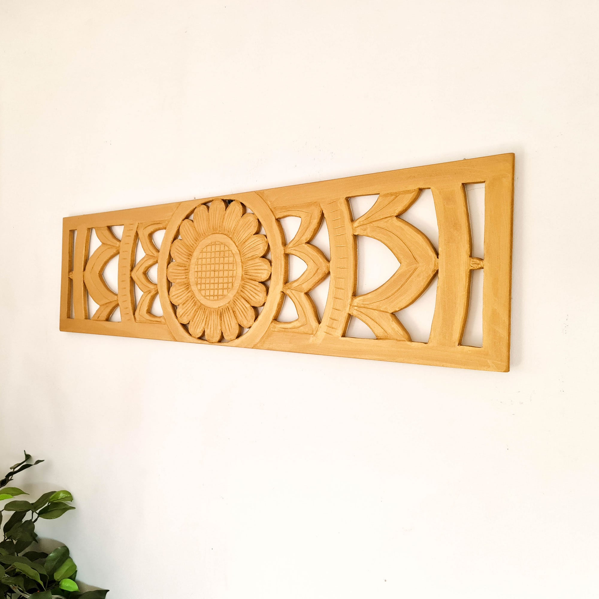 Carved Wooden Decorative Panel Art Sculpture Gold Mandala. Hand crafted by skilled craftsmen this piece is unique and simply amazing