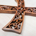 Christian Prayer Cross Tree of Life Carved Wooden Decorative Panel Sculpture Art