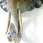 African Elephant Head - Carved Wooden Decorative Sculpture Art Tusk