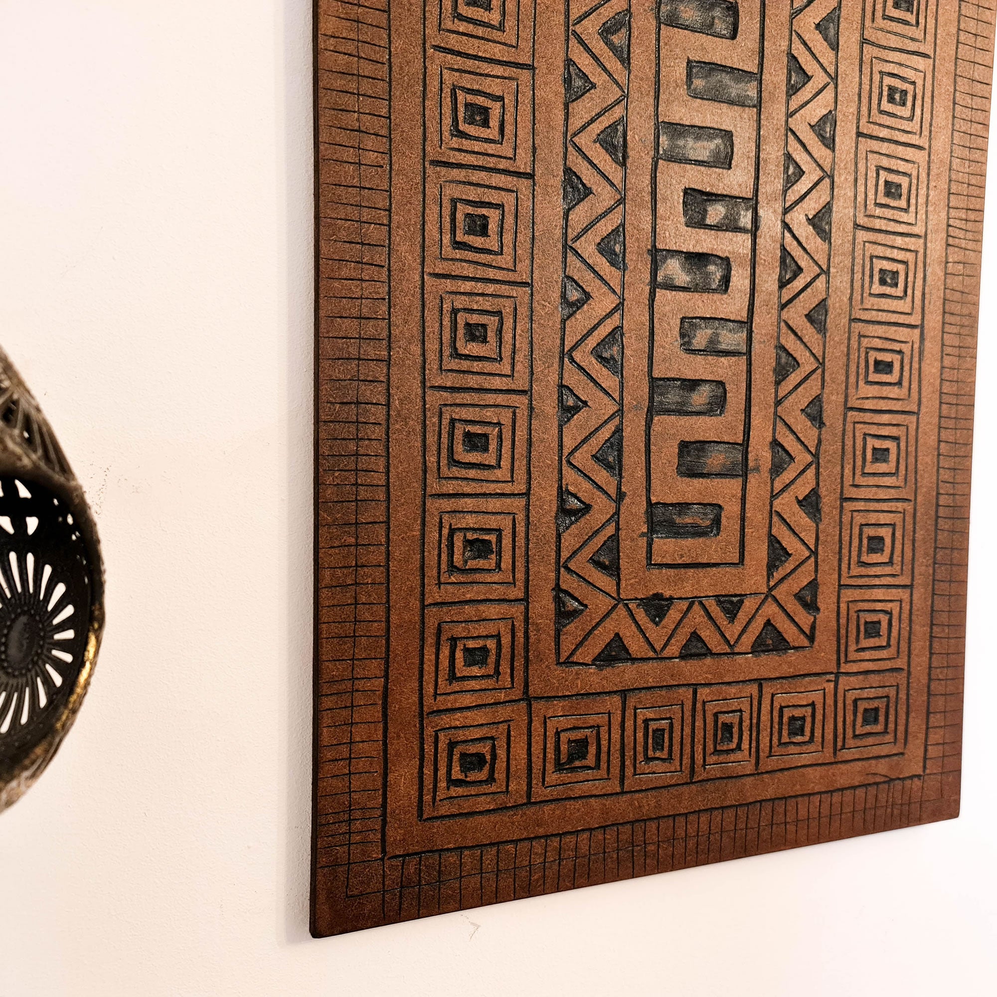 Carved Wooden Wall Art - Decorative Aztec Mexican Geometric Art