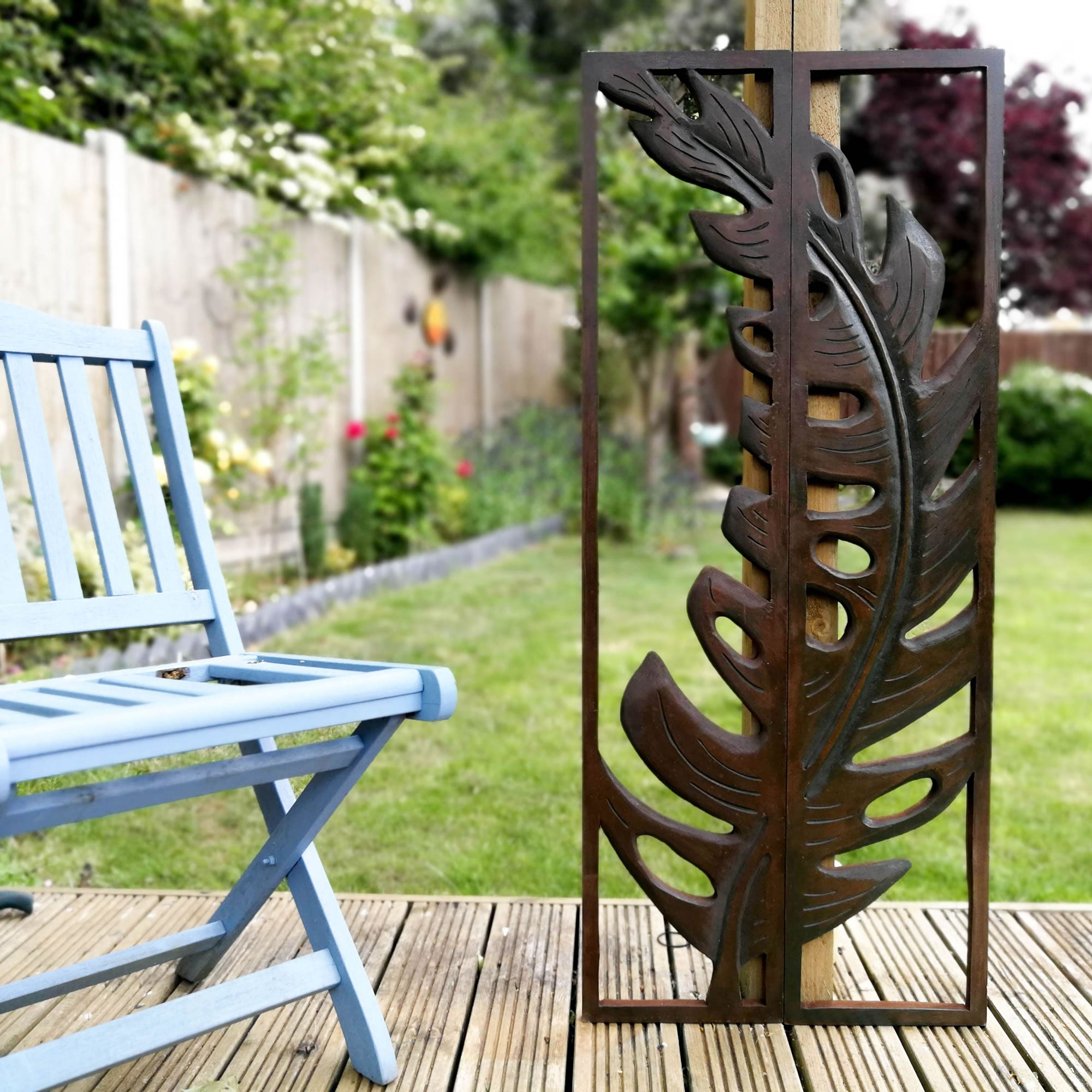 Carved Painted Wooden Wall Art - Large Headboard Decorative Leaf Nature Panel