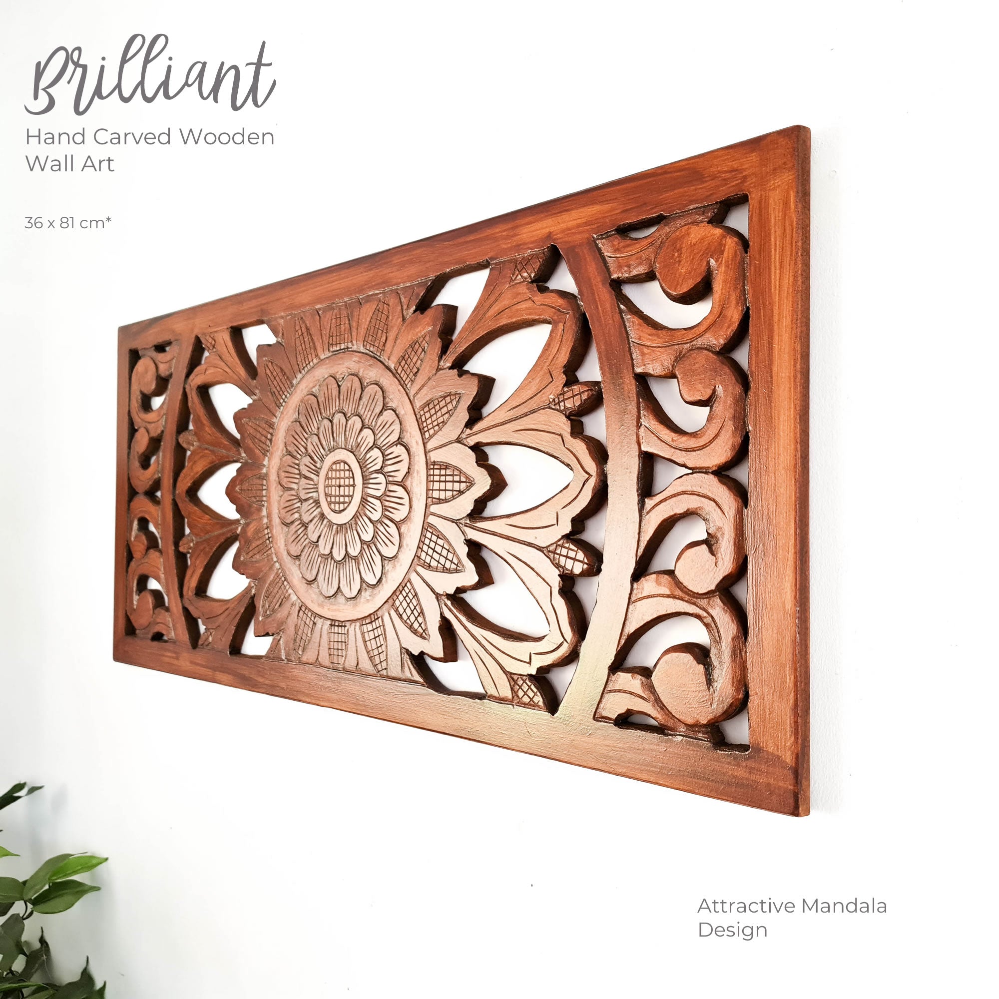 Hand Carved Wooden Wall Art - Decorative Mandala Yoga Walnut Panel