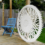 Large Decorative Sunflower Nature Eco Panel Headboard Sculpture 48" inches Round Distressed Shabby Chic White