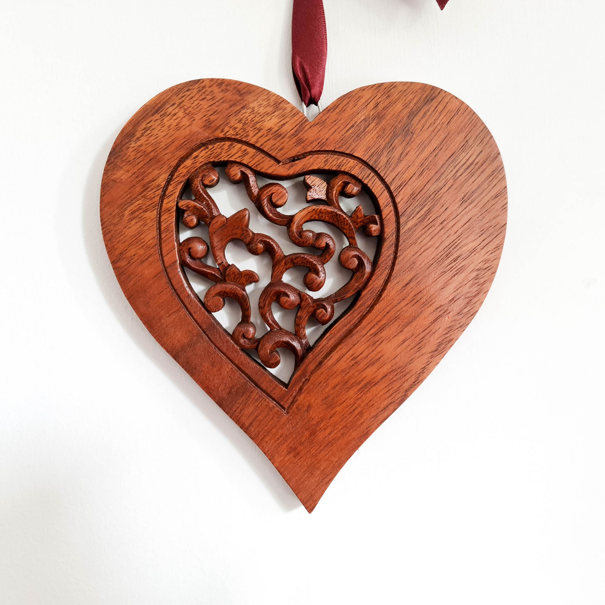 Hand Carved Wood Love Heart Decoration - A Perfect Gift for Him Her Easternada