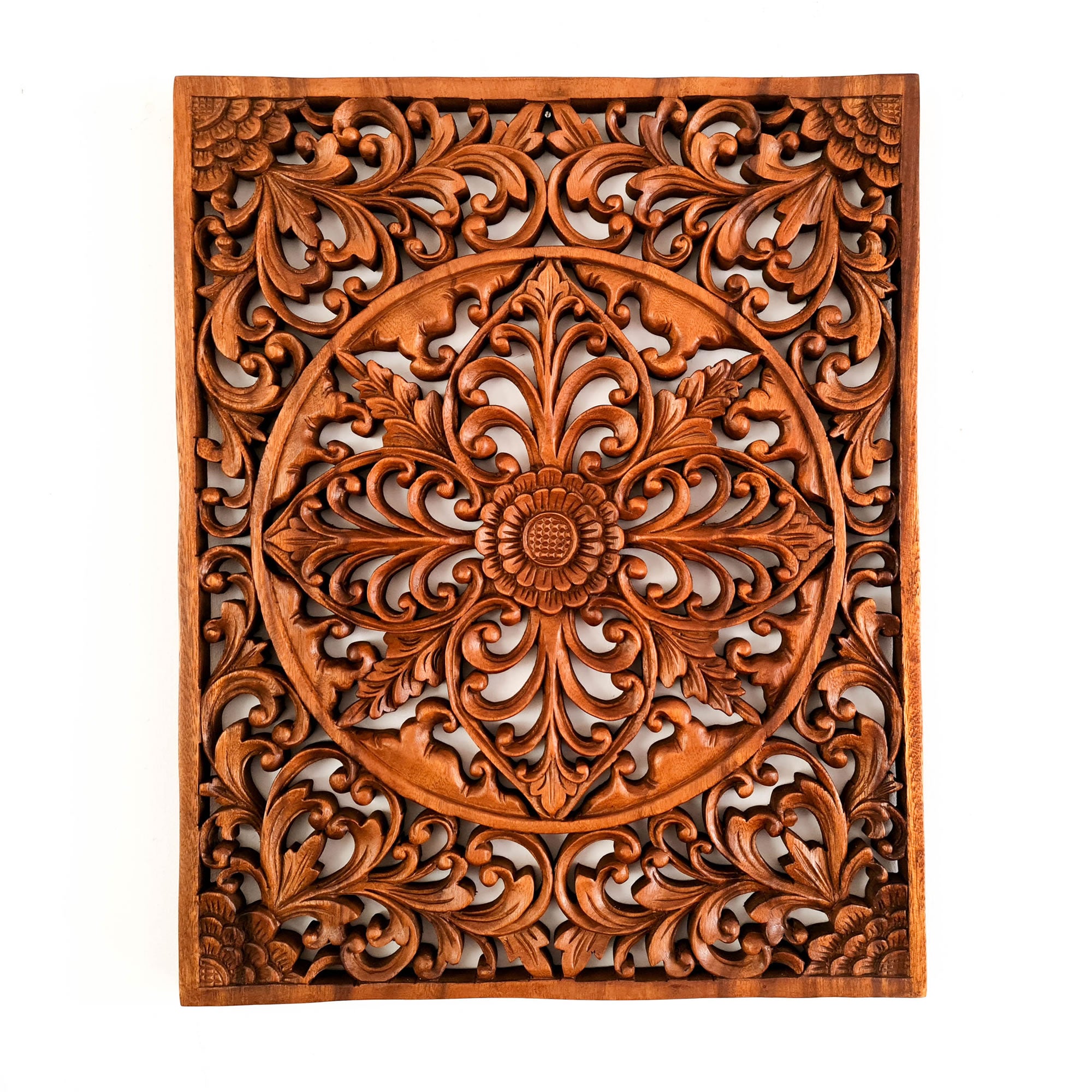 Mystic Lotus Mandala Hand Carved Wooden Room Decorative Large Headboard Wall Art Sculpture