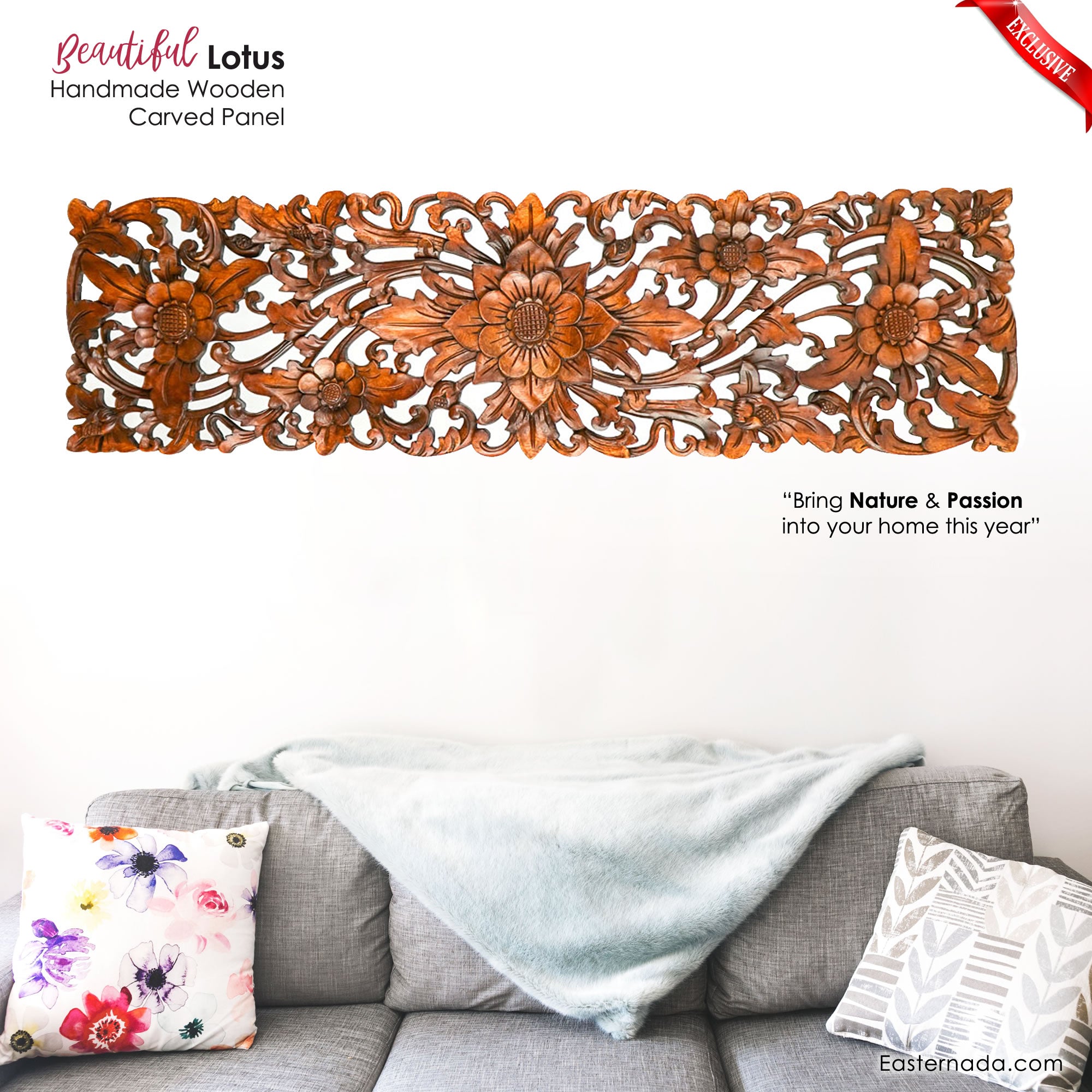 Handmade Wooden Carved Decorative Wall Headboard Panel