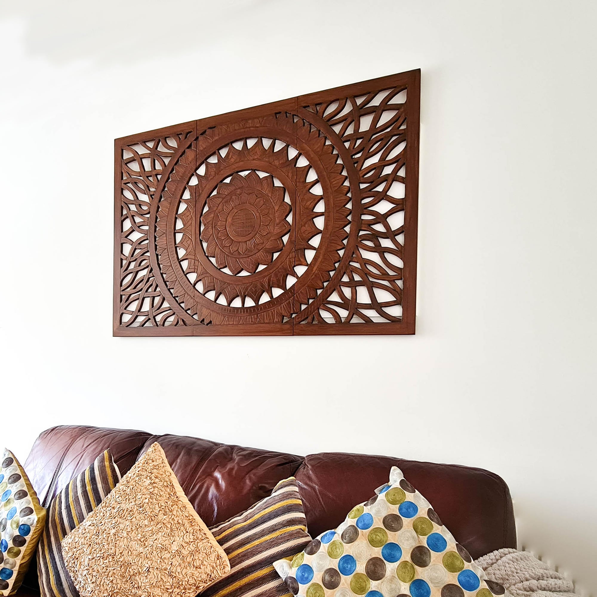 Hand Carved Wooden Decorative Panel Wall Art Large King Queen Bed Headboard Sculpture