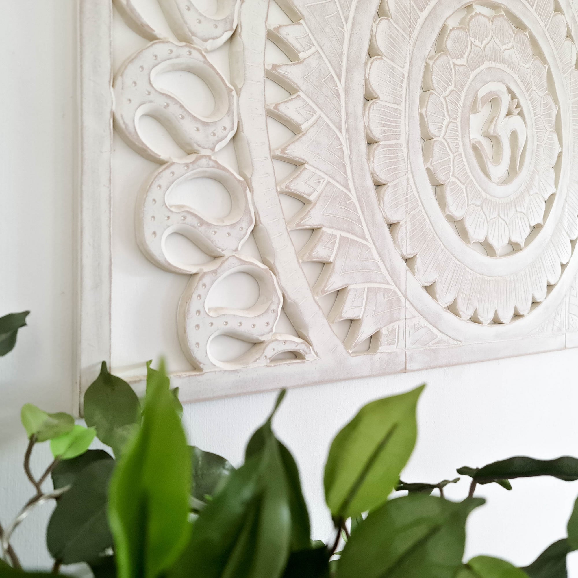 Hand Carved Wooden Wall Art - OM Headboard Decorative Mandala Panel