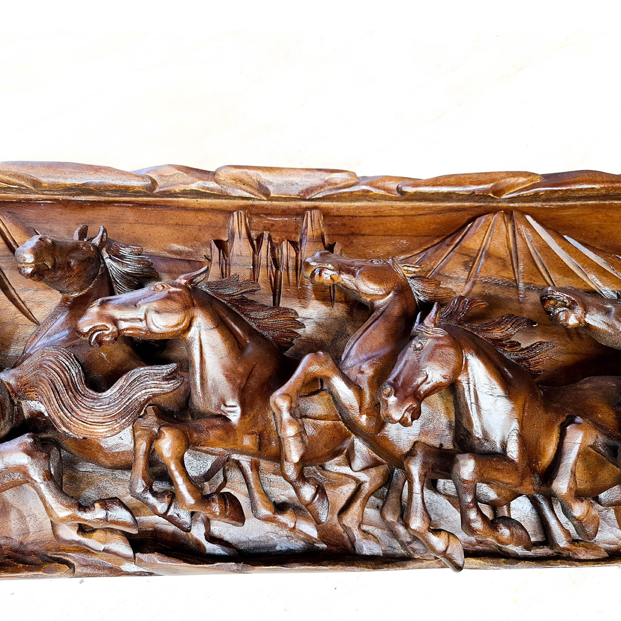 Hand Carved Wild Horses Long Decorative Sculpture Art - Horse Riding Gift