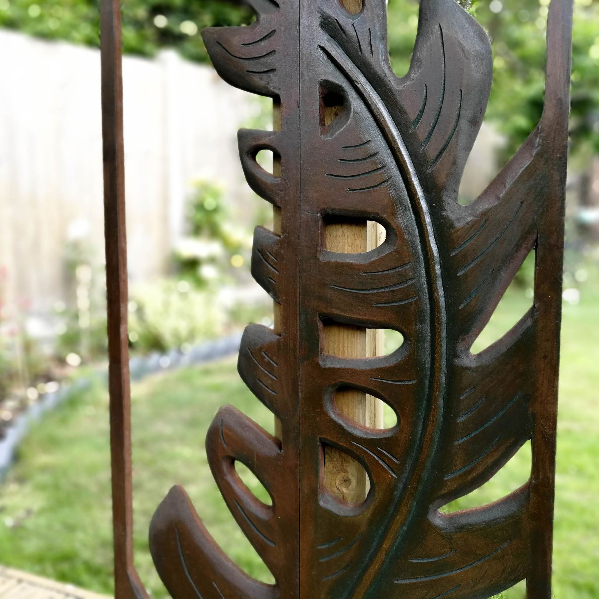 Carved Painted Wooden Wall Art - Large Headboard Decorative Leaf Nature Panel