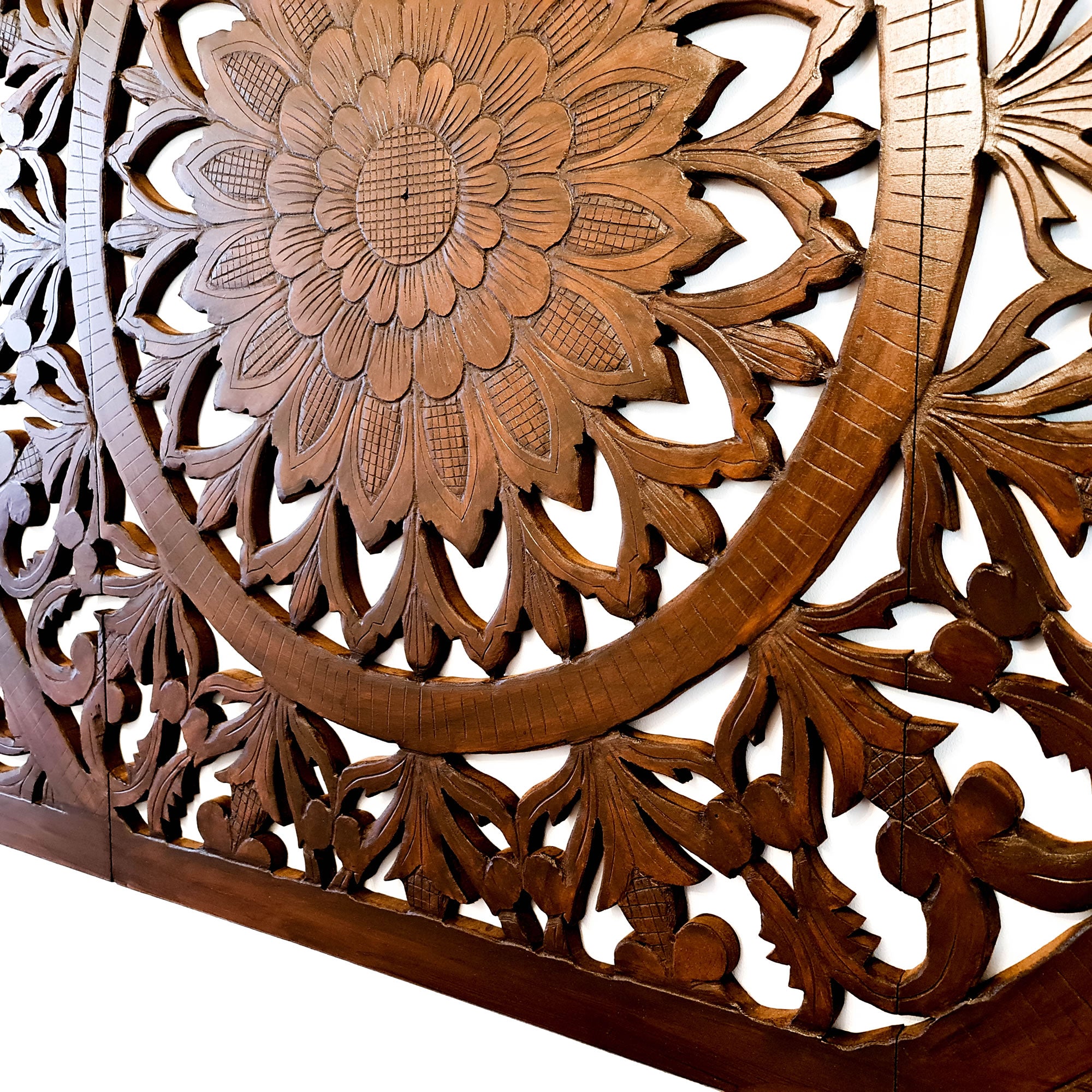 Hand Carved Wooden Decorative Wall Art Large King Headboard Mandala Sculpture