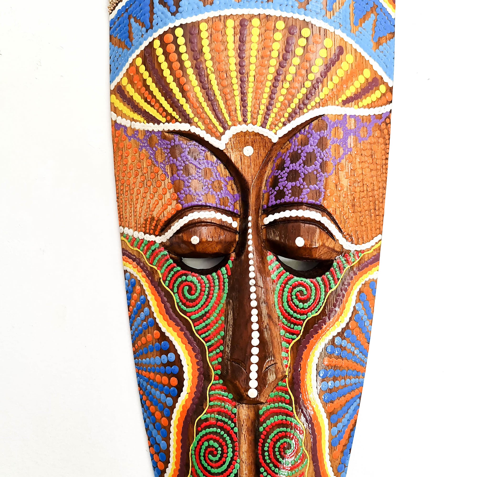 Hawaiian Tiki Mask Wall Hanging - Hand Carved painted wooden Tropical Aboriginal decoration