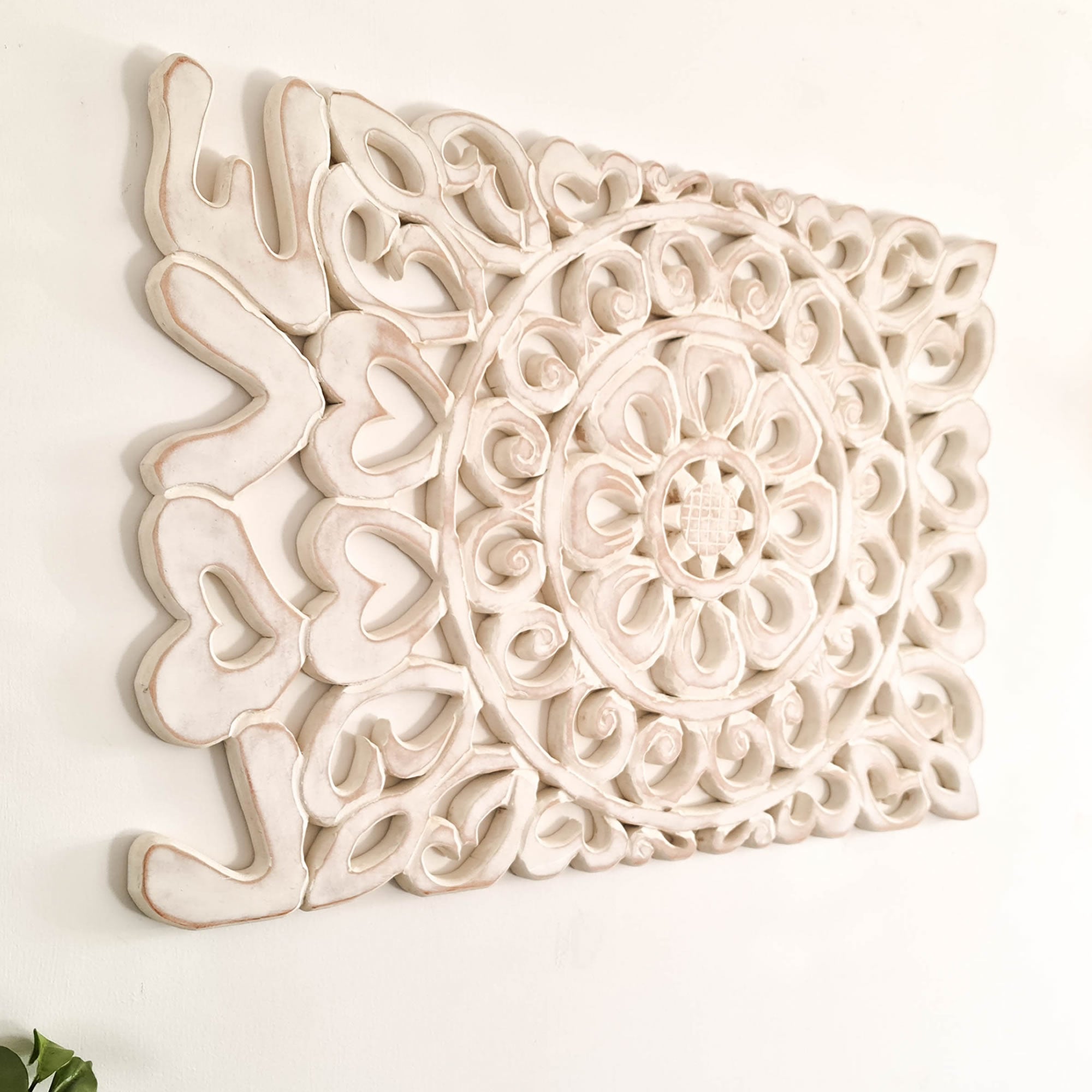 Handmade Carved Wooden Decorative Wall Art Lotus Headboard LOVE - A perfect gift for a loved one