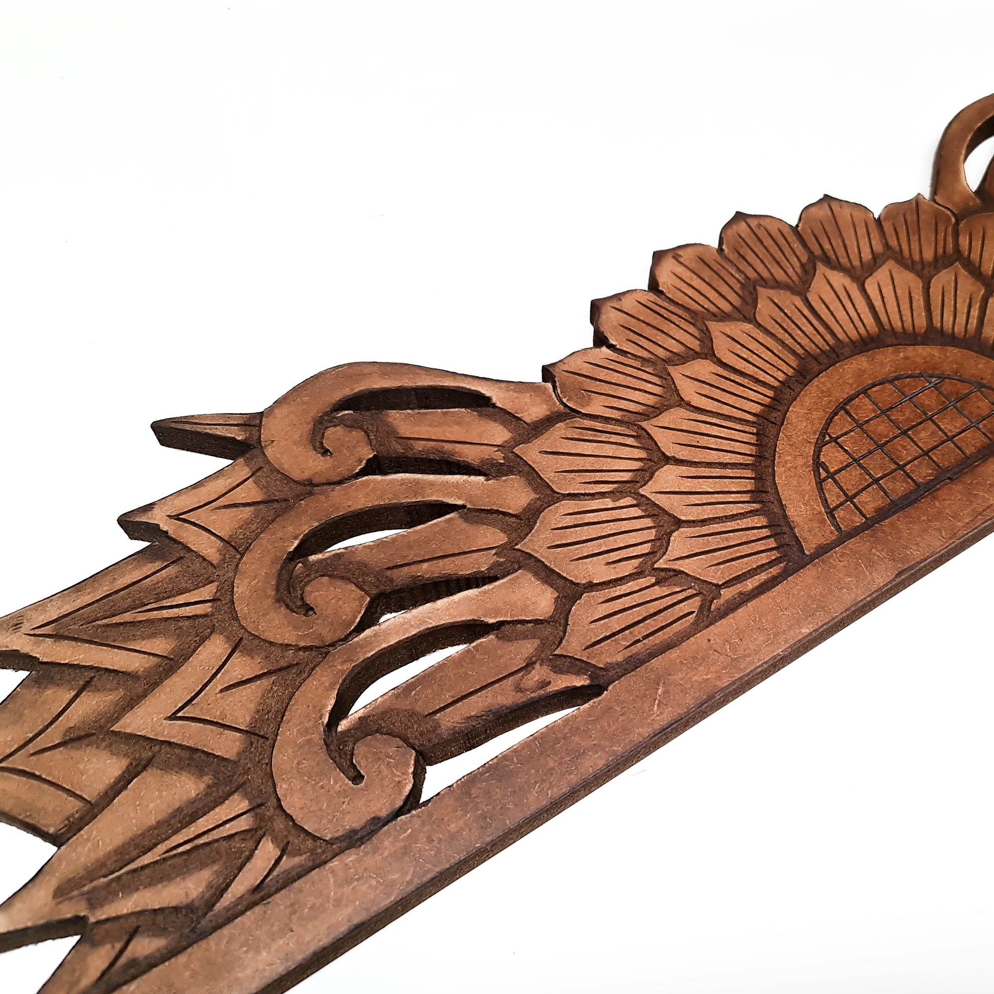 Handmade Carved Wooden Wall Art Rustic Curved Mandala Distressed Antique Brown