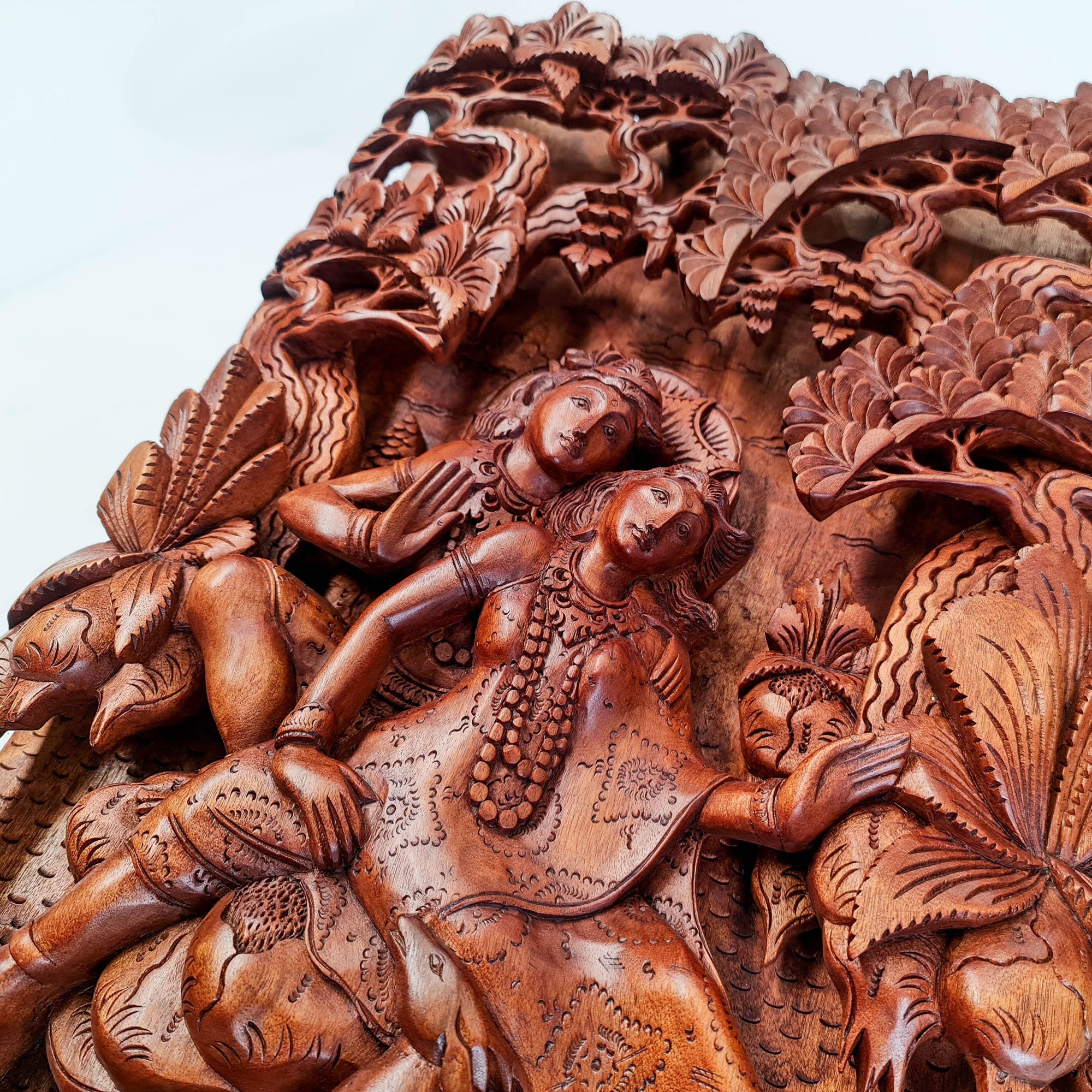 Hand Carved Wooden Hindu God - Radha Krishna Sculpture Art Mandir