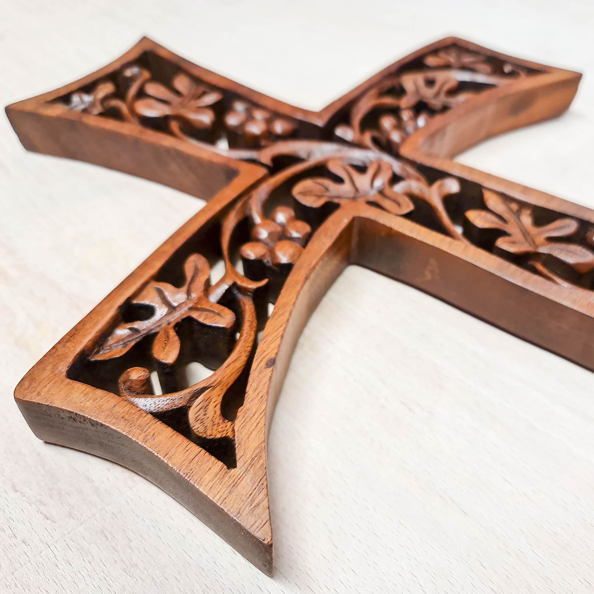 Christian Prayer Cross Tree of Life Carved Wooden Decorative Panel Sculpture Art