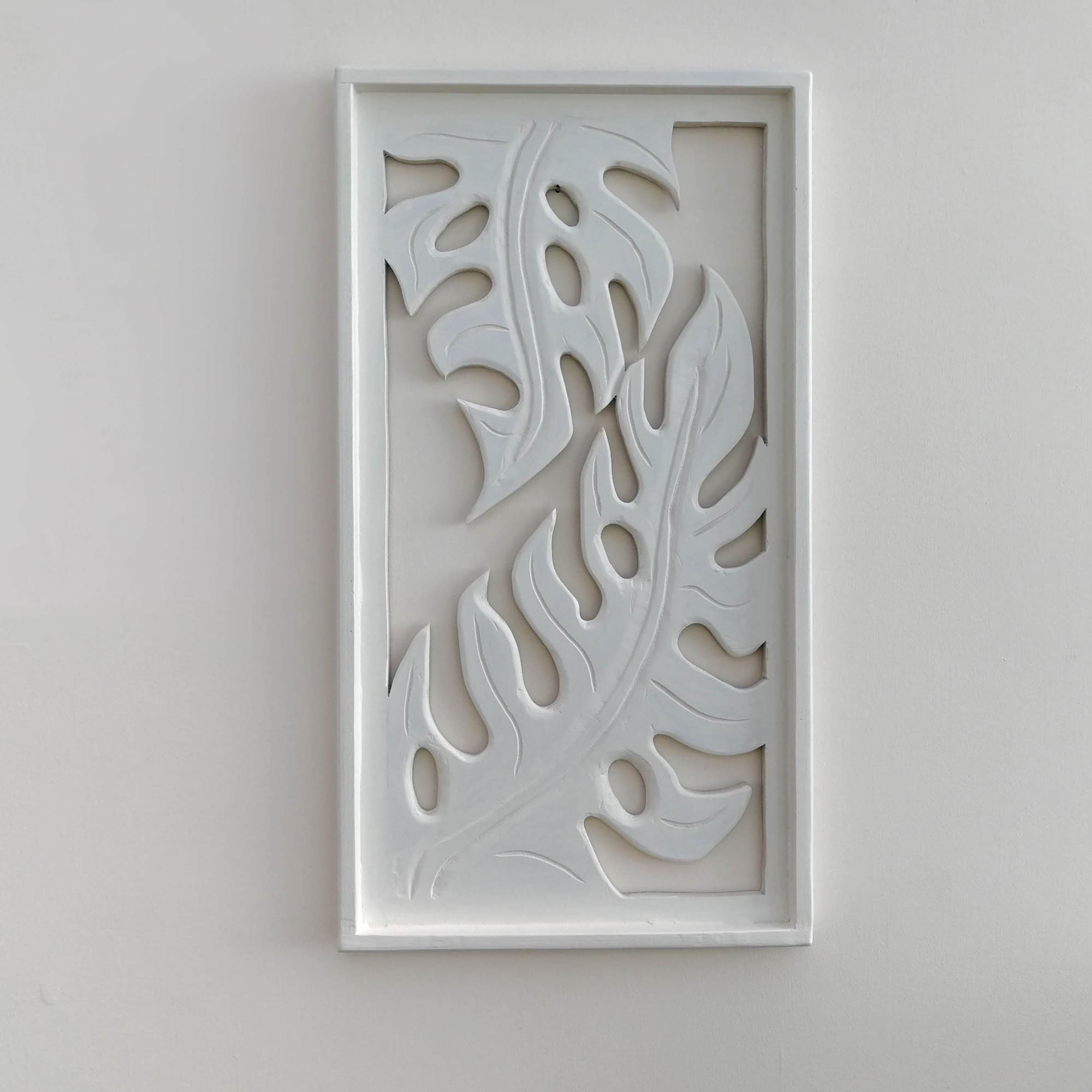 Coming Soon - Carved Wooden Decorative Leaves Panel Art Sculpture White