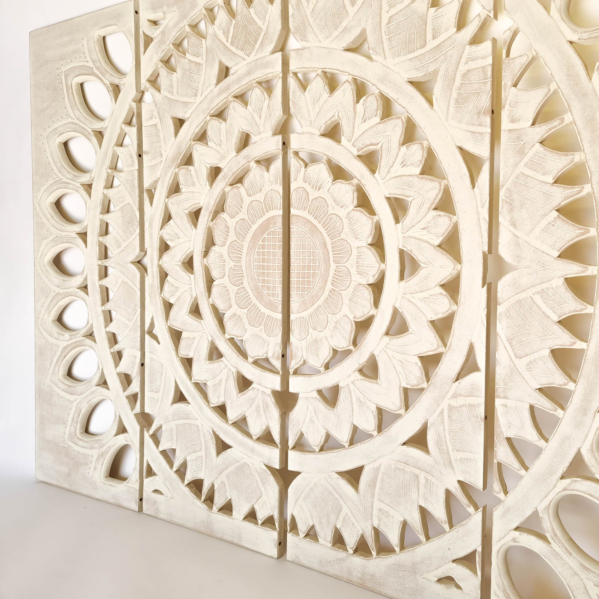 Mandala Headboard Carved Wooden Decorative Panel Art Distressed White Shabby Chic