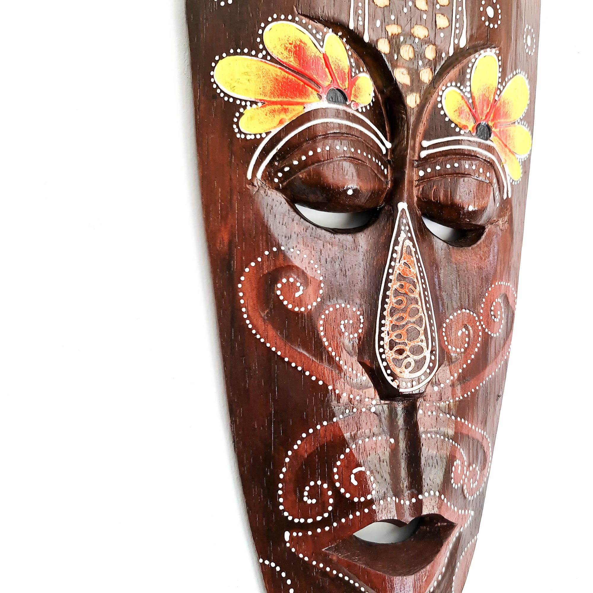 Hawaiian Tiki Mask Wall Hanging - Hand Carved painted wooden Tropical Aboriginal decoration