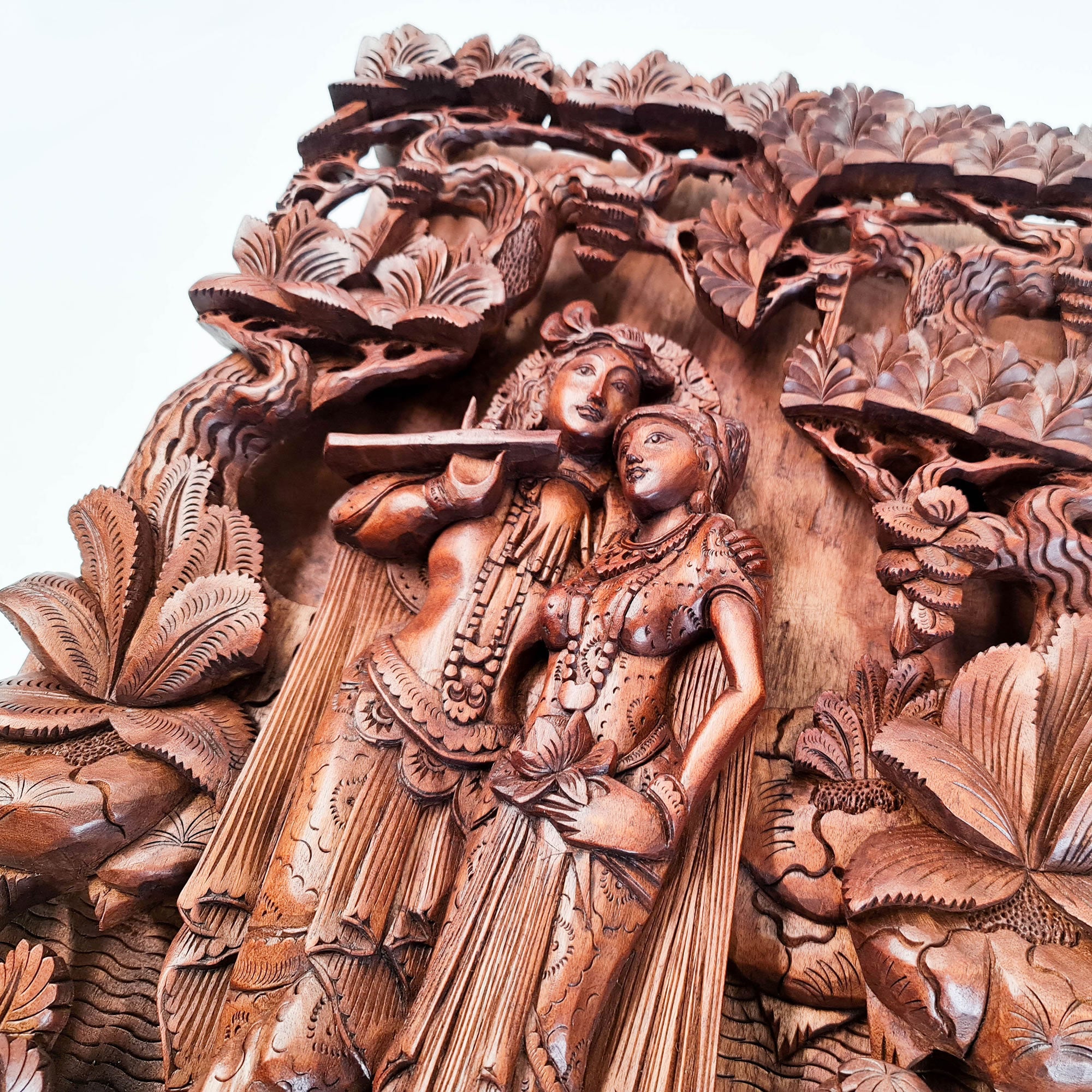 Hand Carved Wooden Hindu God - Radha Krishna Mandir Sculpture Hare Krishna