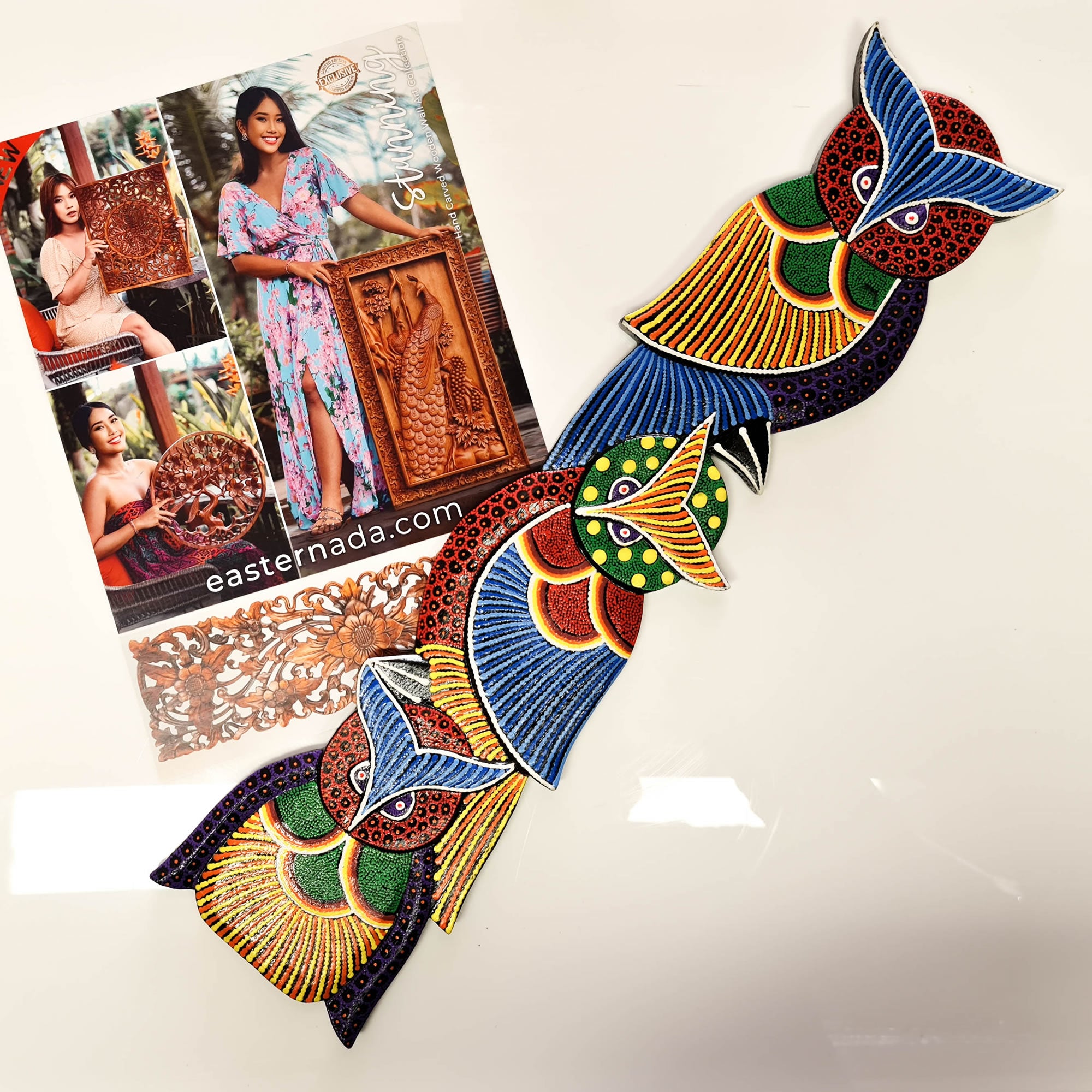 Tropical Wall Hanging - Hand-Carved painted wooden Tropical decoration.