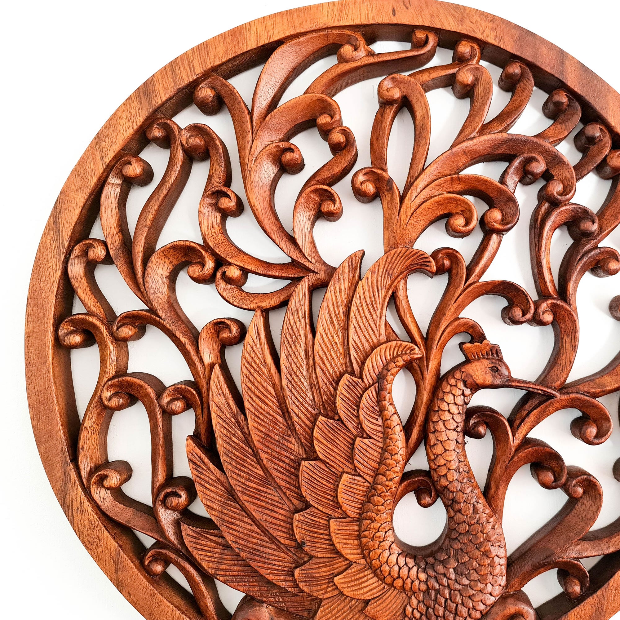 Hand Carved Wooden Wall Art Peacock Decorative Hanging Gift. Stunning wood carving decoration for any living space. Easternada