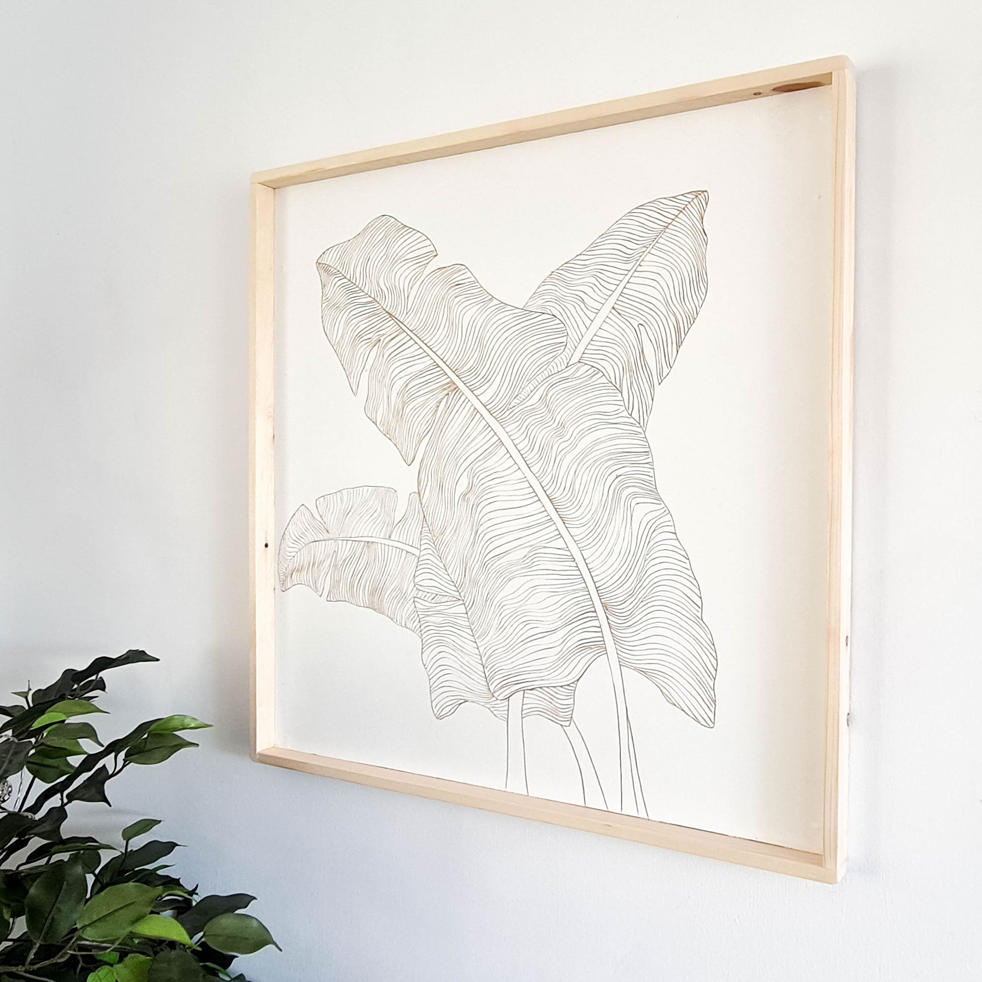 Handmade Carved Wooden Decorative Wall Art Wild Leaves White - Easternada