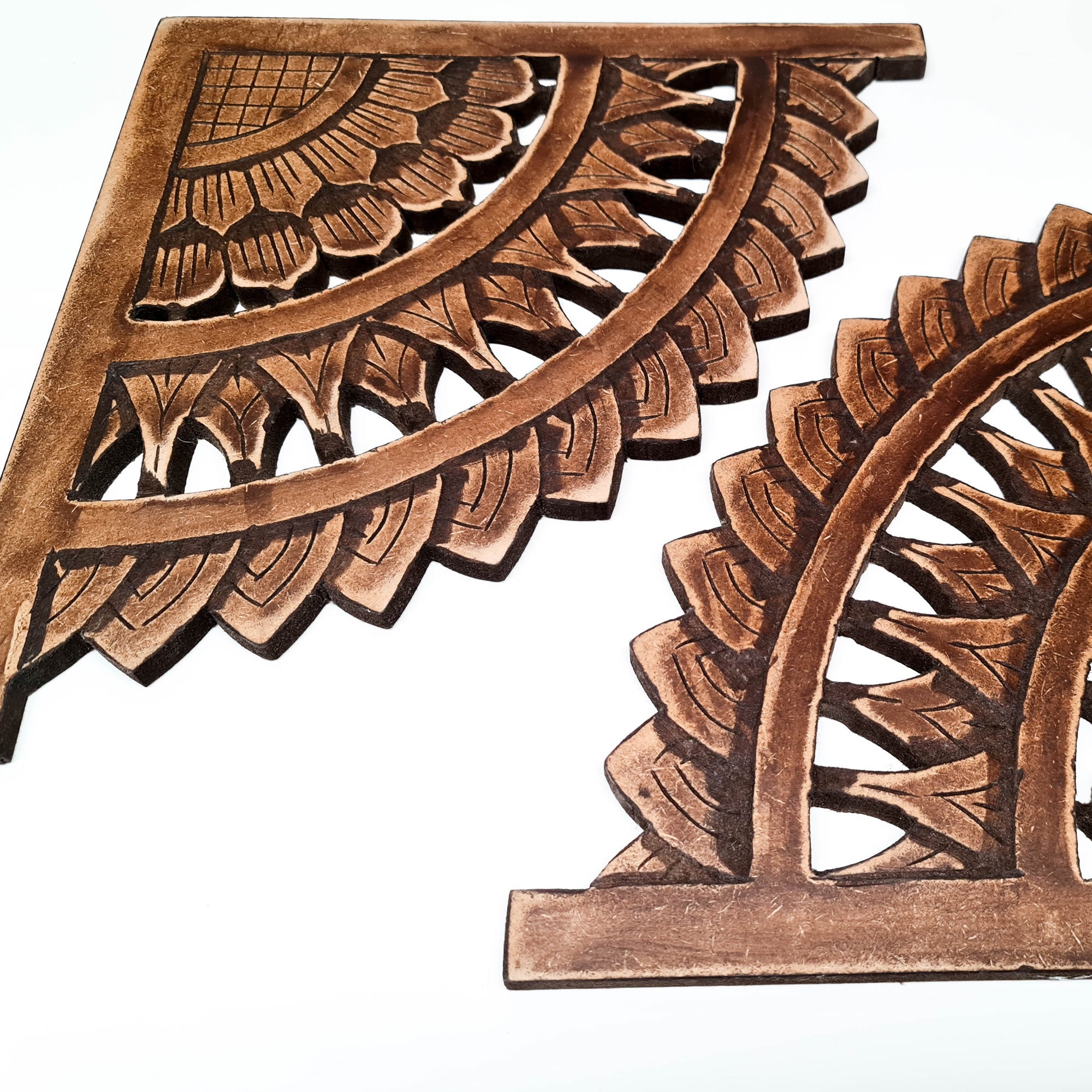 Carved Wooden Wall Art - Rustic Corners Curved Mandala Distressed Antique Brown