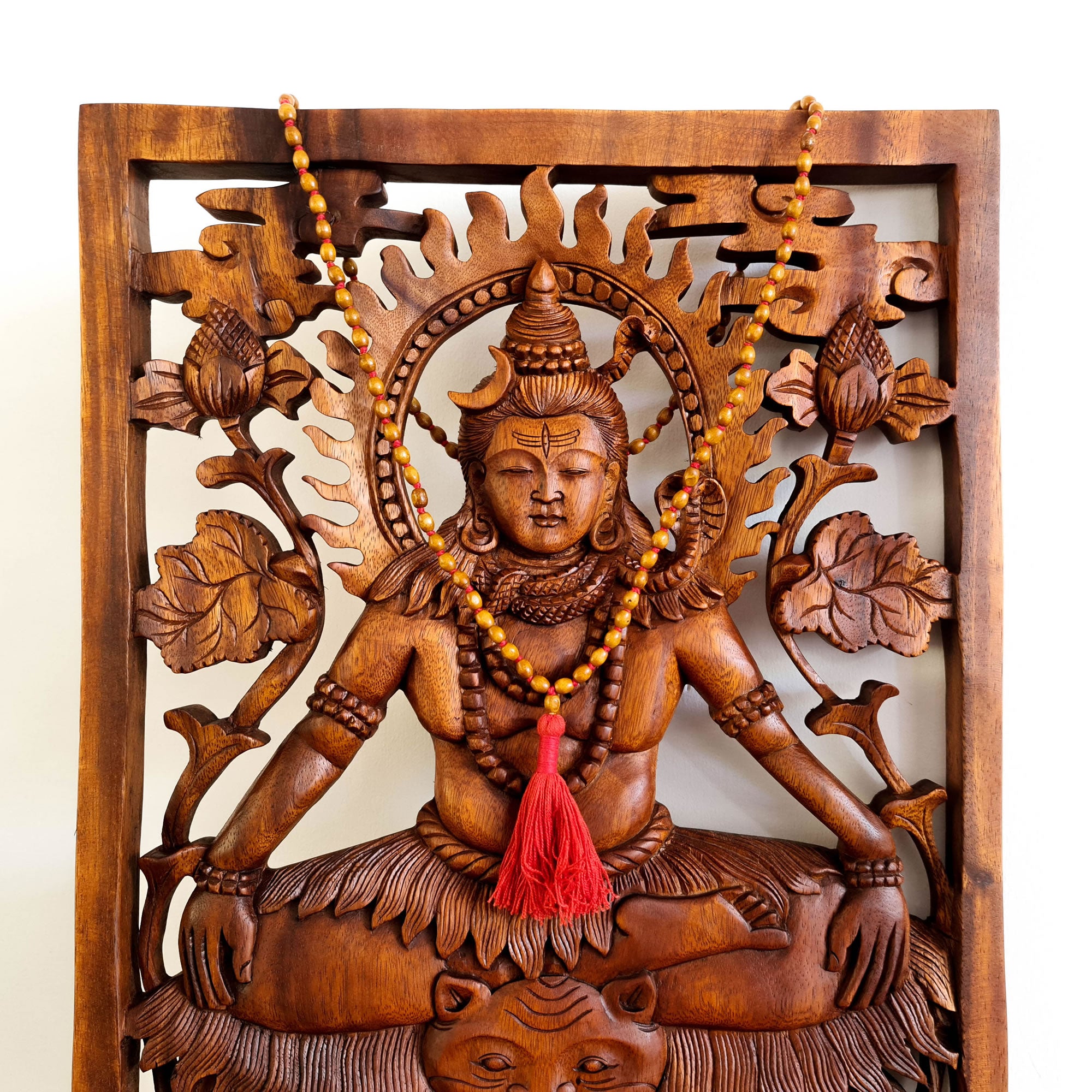 Lord Shiva Siva Carved Wooden Decorative Panel Sculpture Mandir Hindu Art Décor