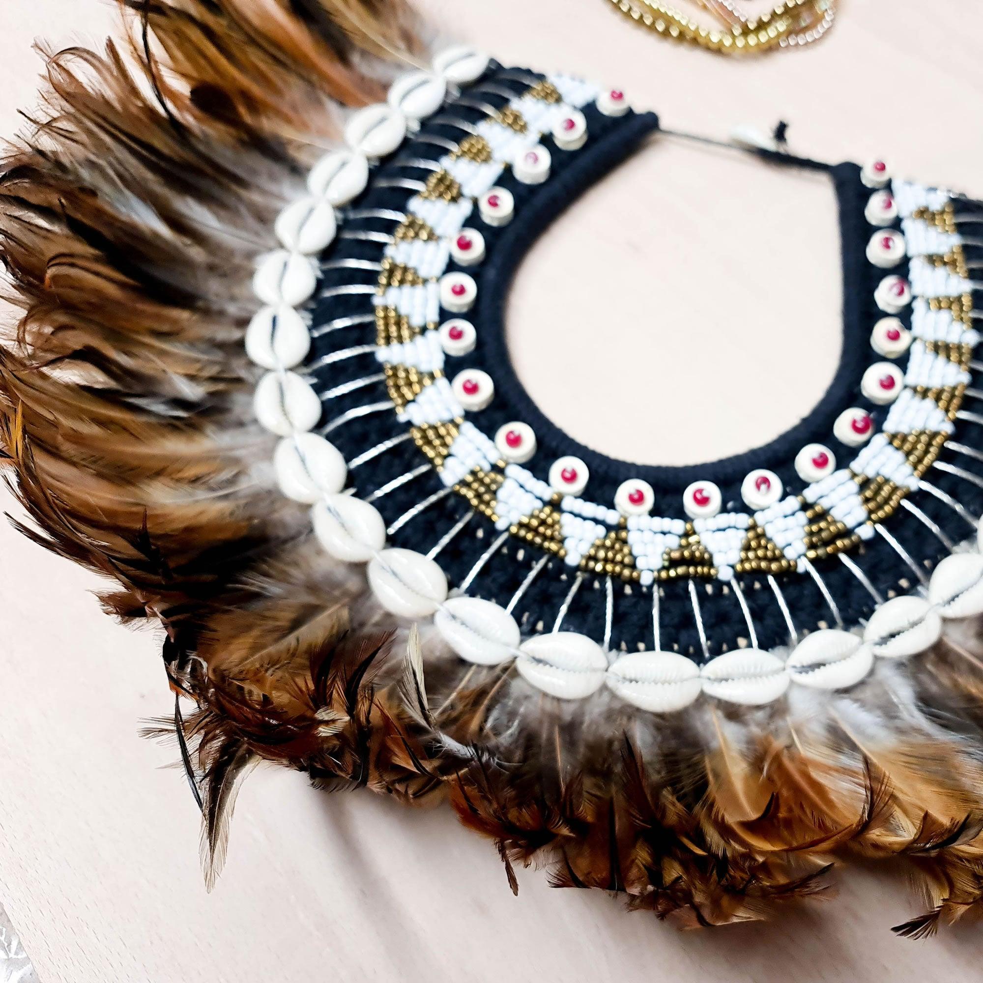Bohemian Style Feather Sea Shells Handmade Decorative Costume Macrame Necklace Jujuhat - Easternada