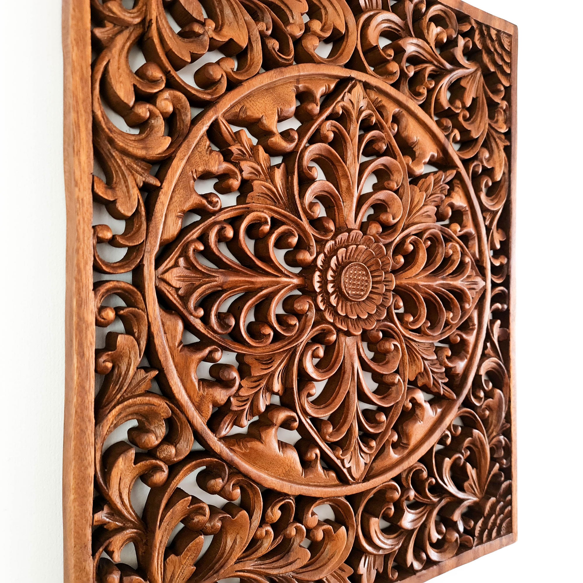 Mystic Lotus Mandala Hand Carved Wooden Room Decorative Large Headboard Wall Art Sculpture