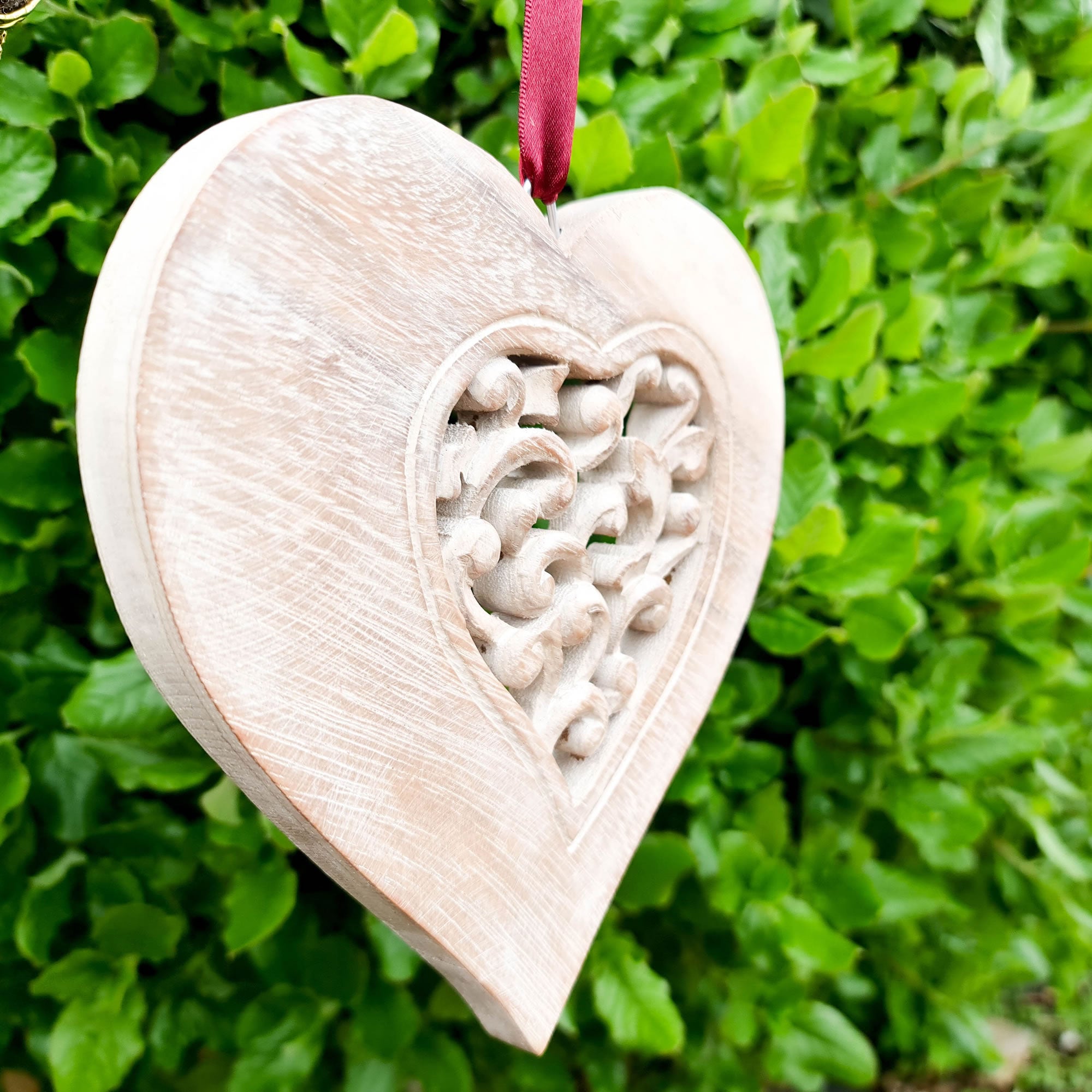 Hand Carved Wood Love Heart Decoration - A Perfect Gift for Him Her Easternada