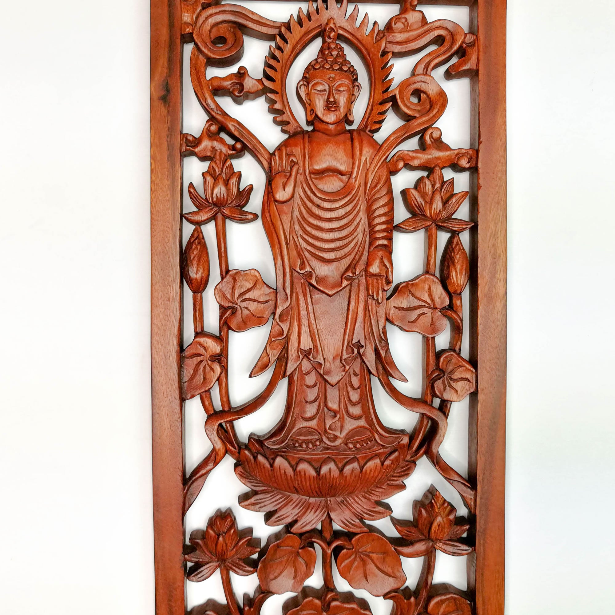 Hand Carved Wooden Wall Art Decorative Standing Buddha Peace Yoga Meditation