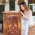 African Jungle Elephants Hand Carved Teakwood Decorative Wall Art Sculpture