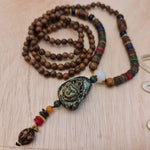 Blessed Buddhist Monk Meditation Beads Wooden Necklace Bohemian - Easternada