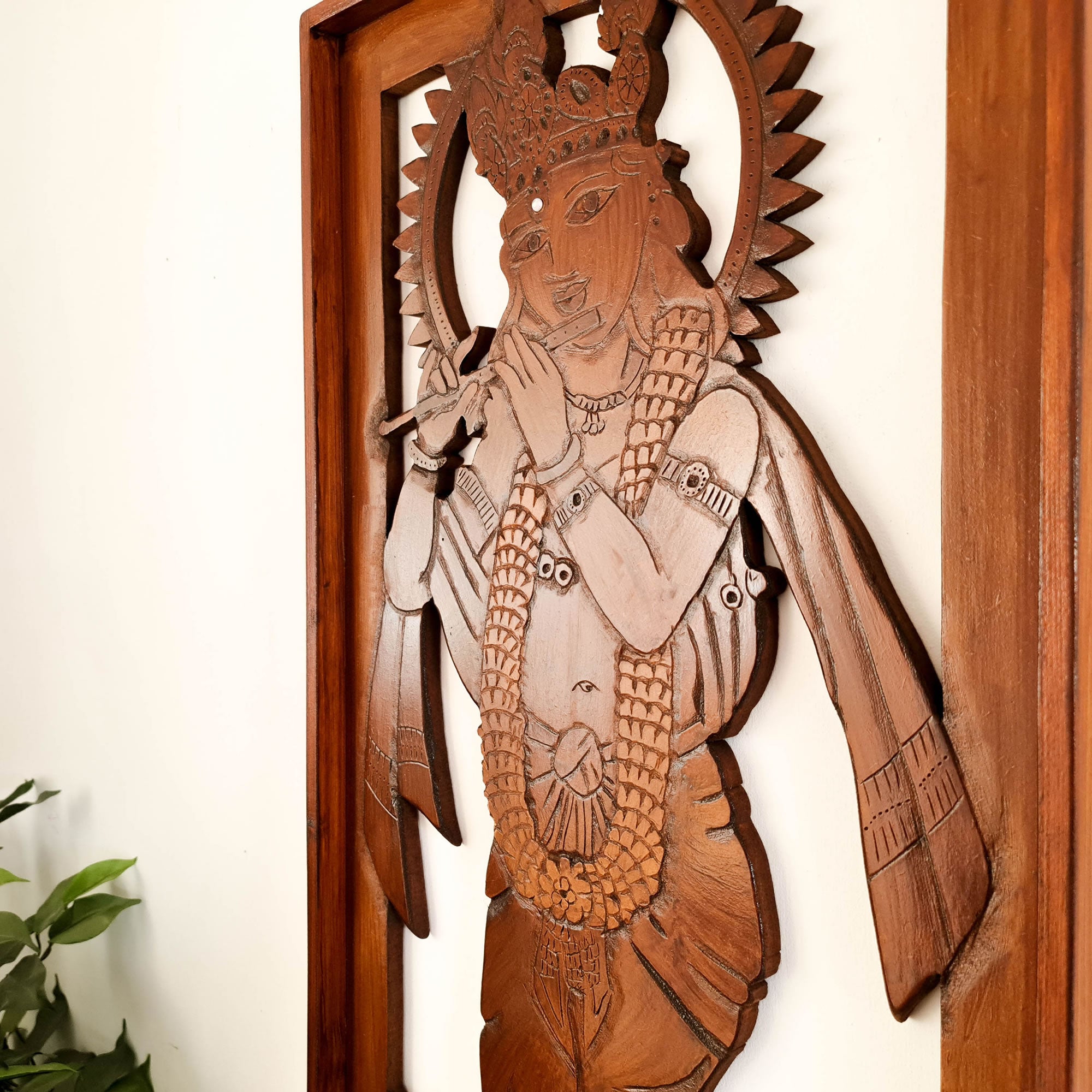 Krishna Hand Carved Wall Art Hindu Mandir Pooja