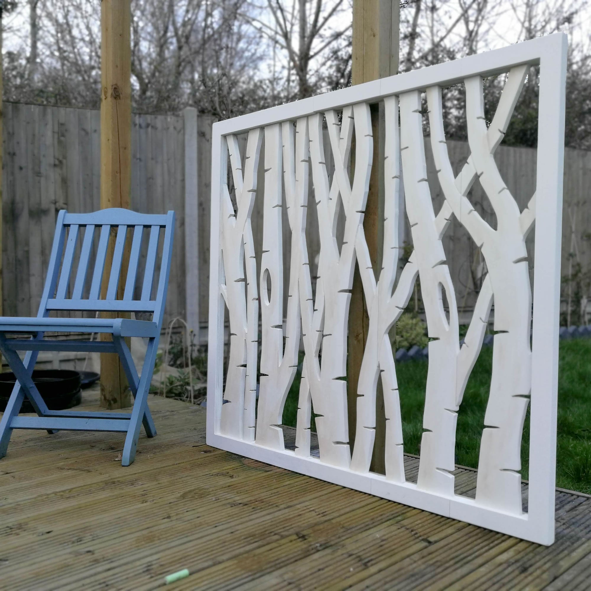 Art mural en bois sculpté - Grande tête de lit décorative en bouleaux