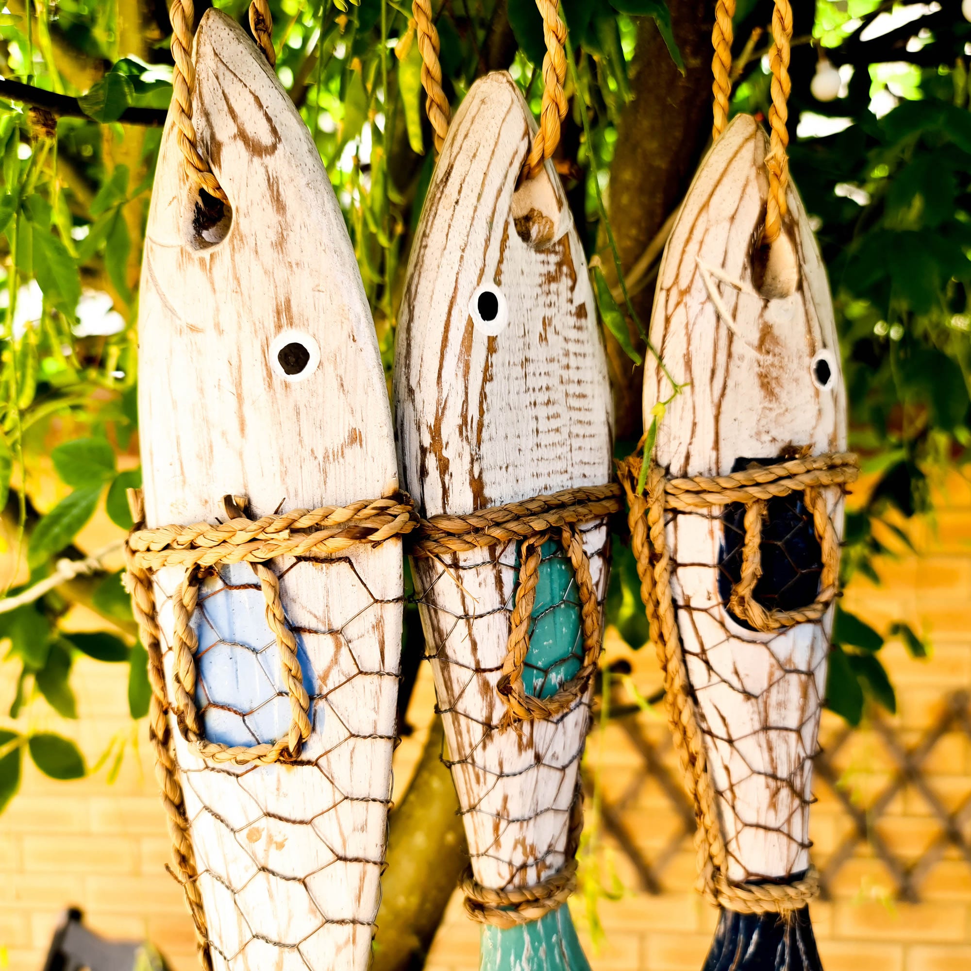 Tropical Fishes Wall Hanging - Hand-Carved painted wooden Tropical Beach Surf decoration