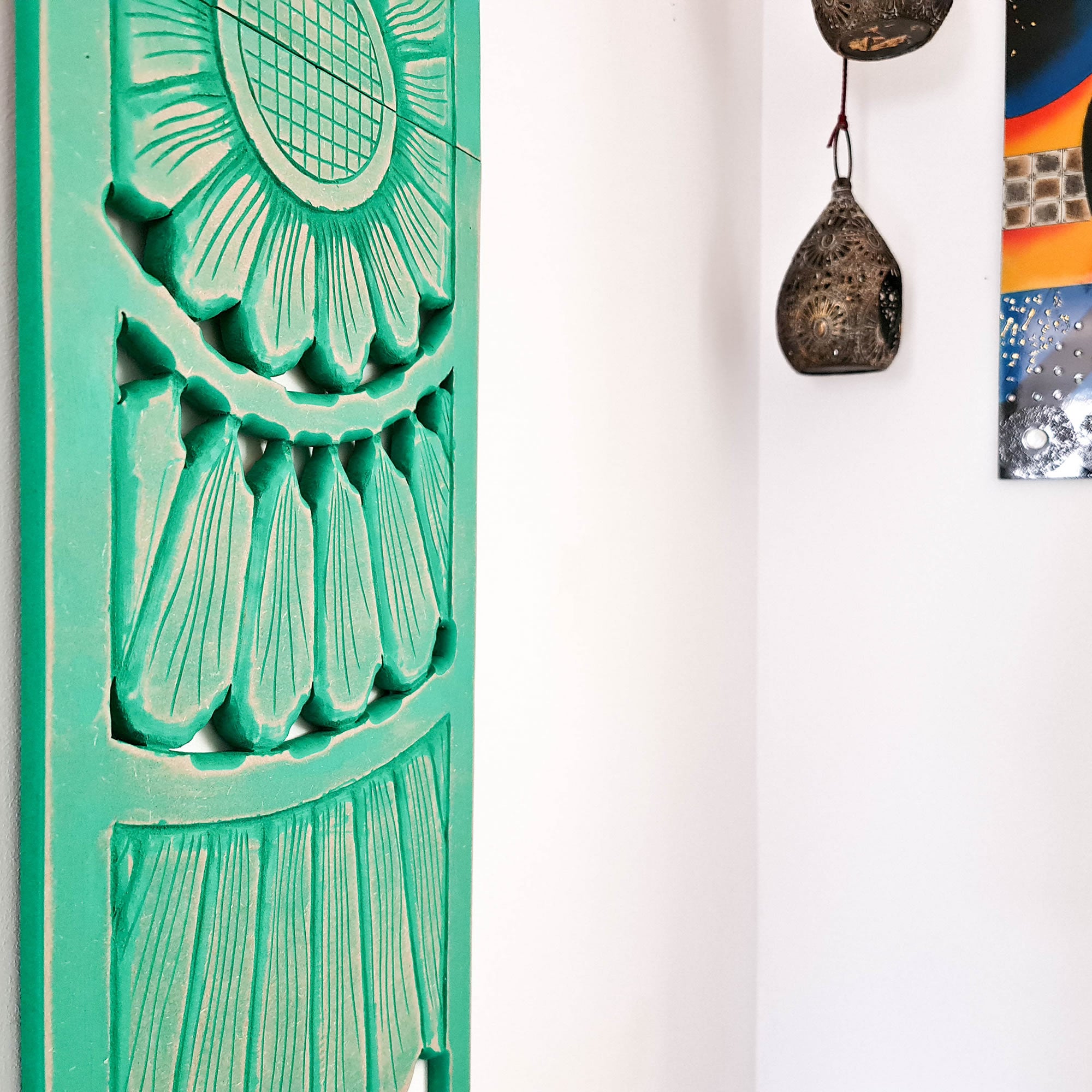 Hand Carved Wooden Wall Art - Long Headboard Decorative Mandala Panel